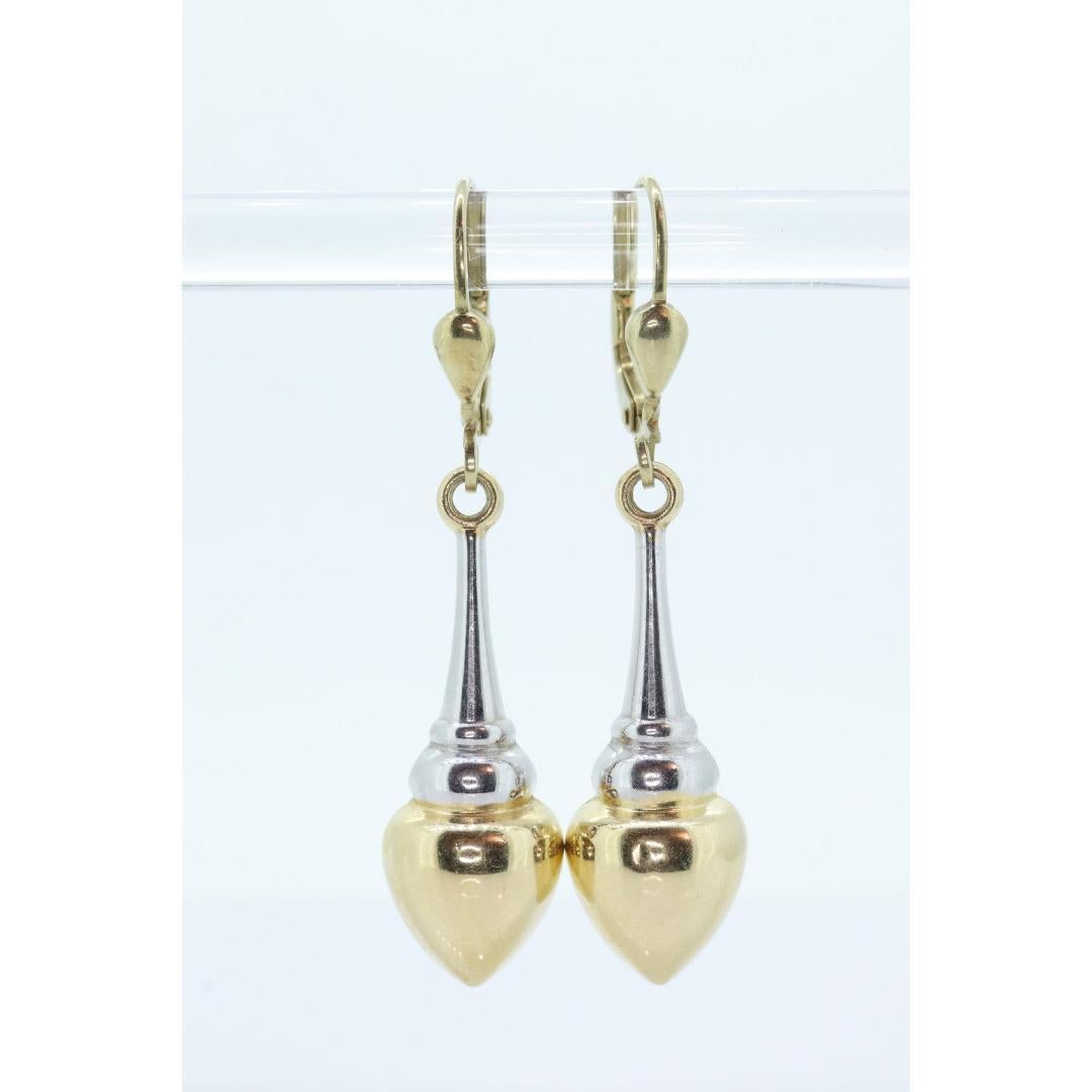 Boucles d'oreilles pendantes en or 14k, avec des trous bouffants. Boucles d'oreilles en forme de goutte d'eau multi-tons brillantes. Pour femmes en vente