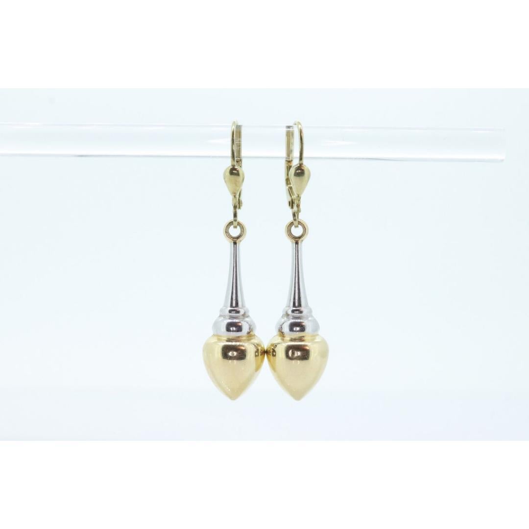 Boucles d'oreilles pendantes en or 14k, avec des trous bouffants. Boucles d'oreilles en forme de goutte d'eau multi-tons brillantes. en vente 3