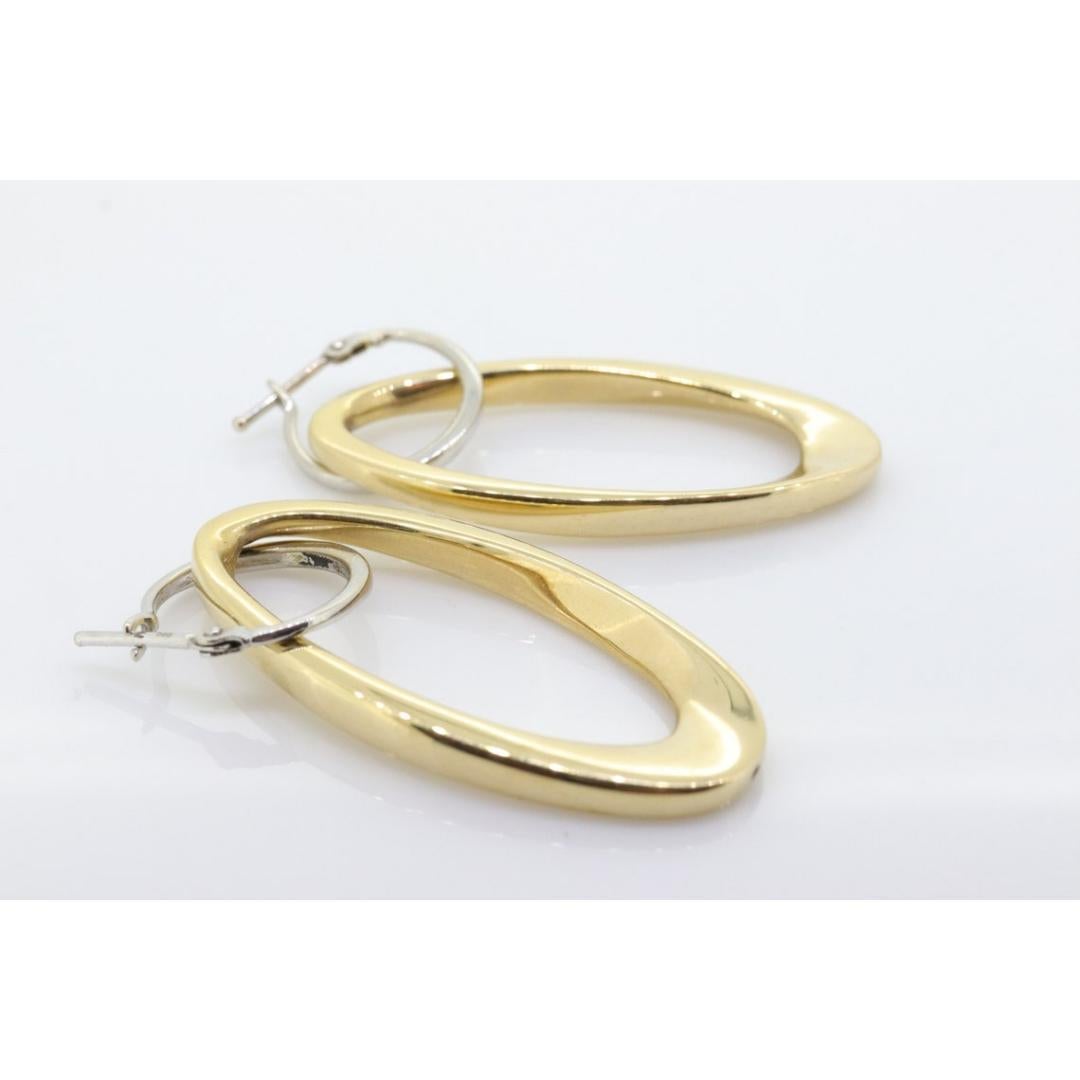 14k Gold Puffed Hollow HOOP Earrings. Intertwined Glossy Loop earrings. MILOR For Sale 1