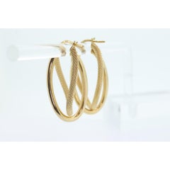 14k Gold Puffed Hollow HOOP Earrings. Intertwined Textured Loop earrings.