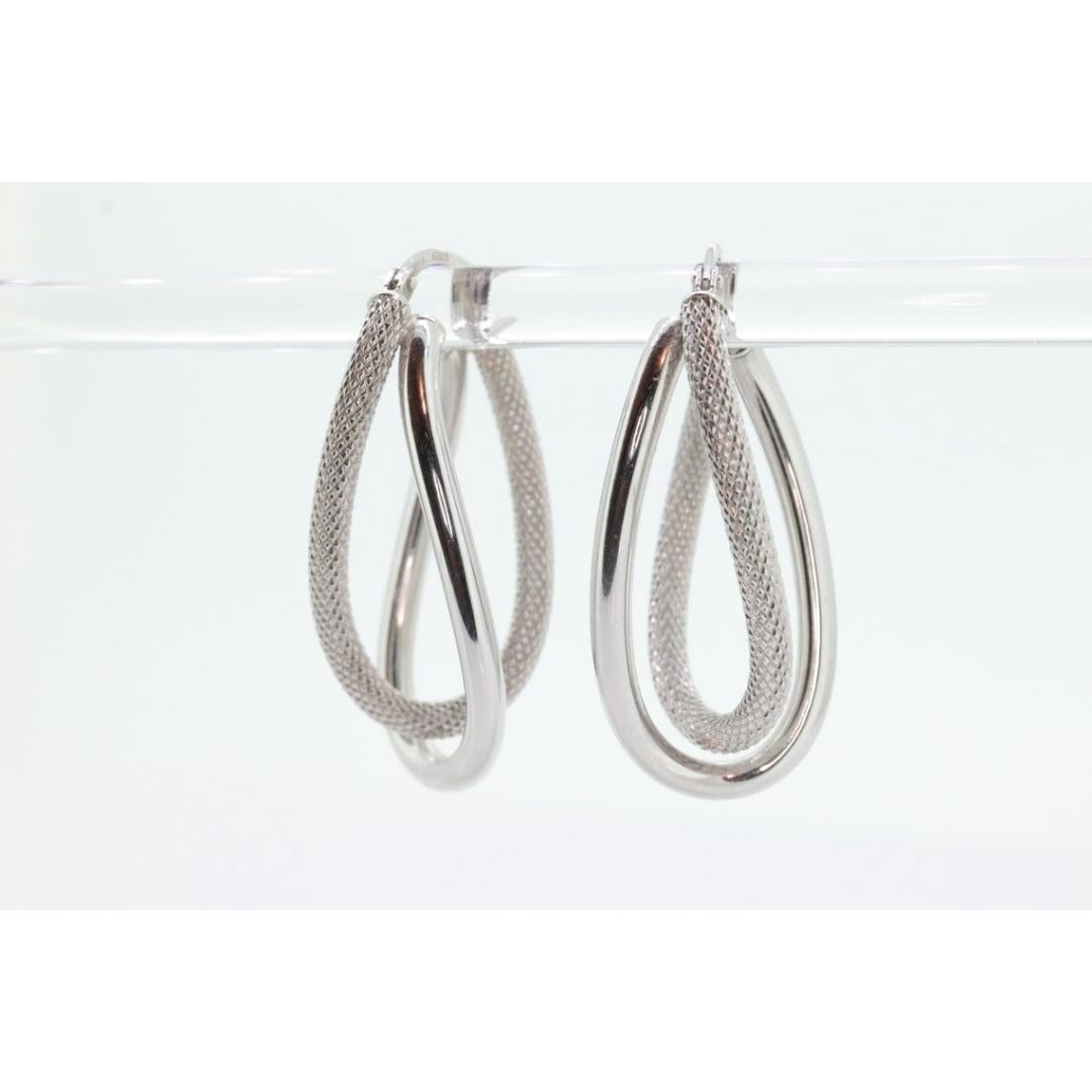 14k Gold Puffed Hohl HOOP Ohrringe. Ineinander verschlungene, strukturierte Looping-Ohrringe. Damen