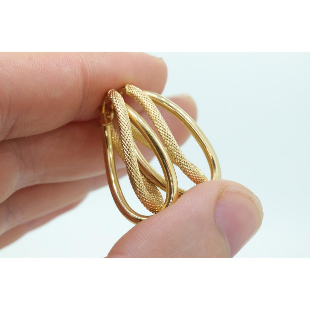 14k Gold Puffed Hollow HOOP Earrings. Intertwined Textured Loop earrings. For Sale 2