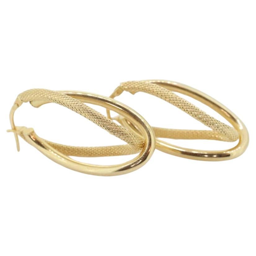14k Gold Puffed Hollow HOOP Earrings. Intertwined Textured Loop earrings.