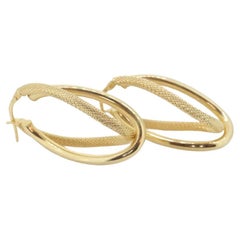 14k Gold Puffed Hollow HOOP Earrings. Intertwined Textured Loop earrings.