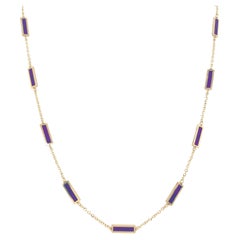 Collier à barre station en or 14 carats avec incrustation d'améthyste violette, fabriqué en Italie