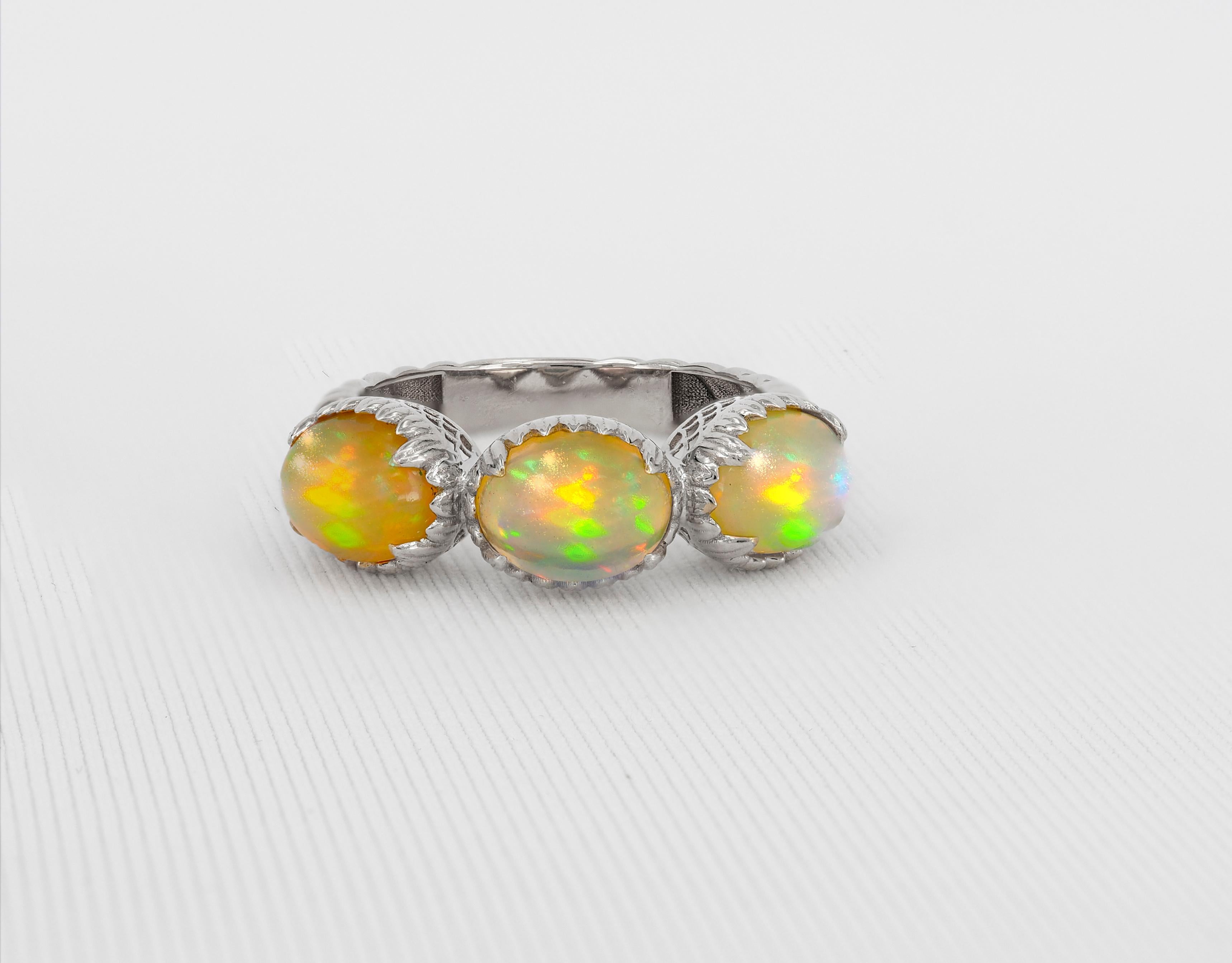 For Sale:  14k Gold R Ring with Opals 2