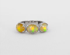Three opal vintage style 14k gold ring