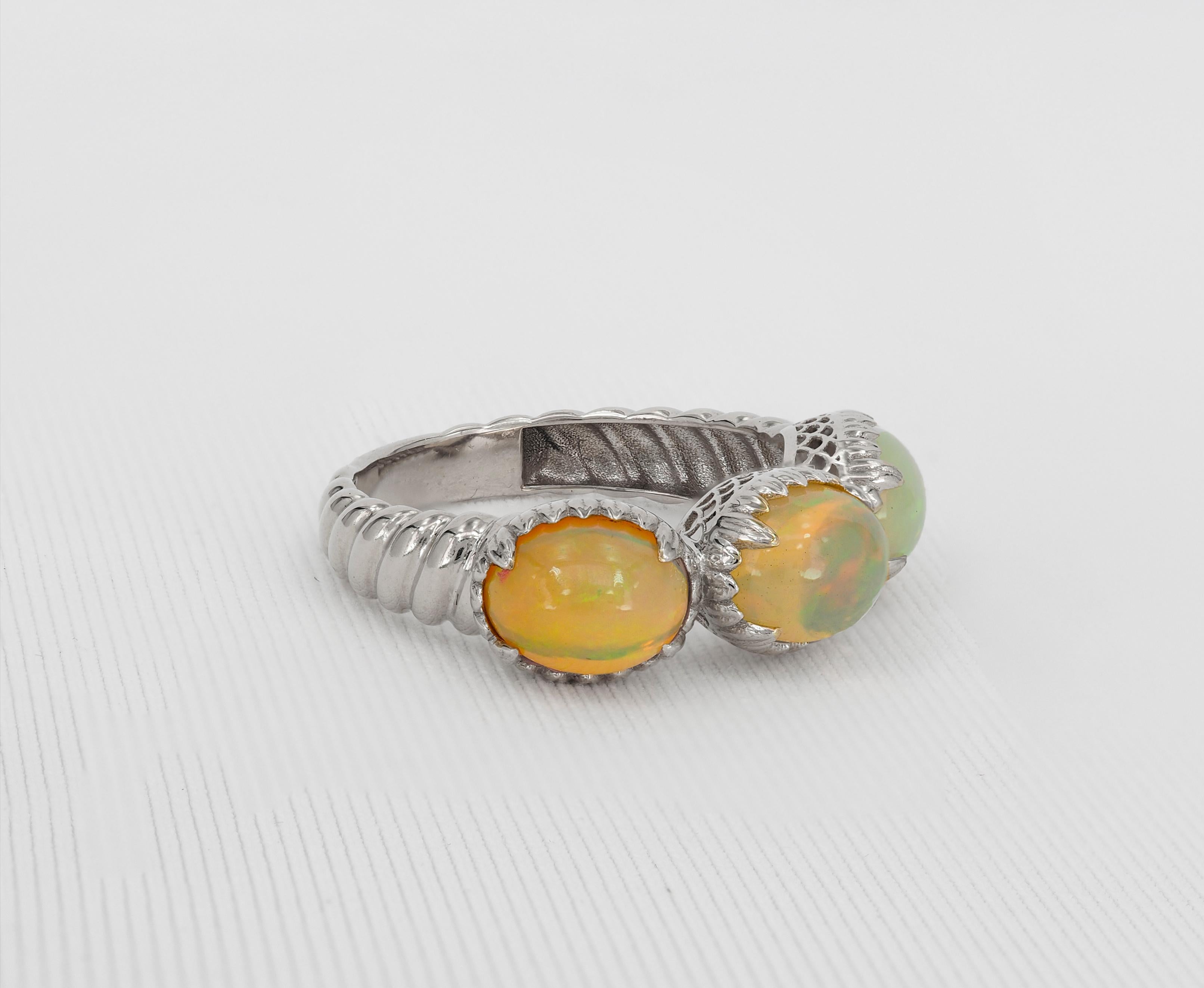 For Sale:  14k Gold R Ring with Opals 3