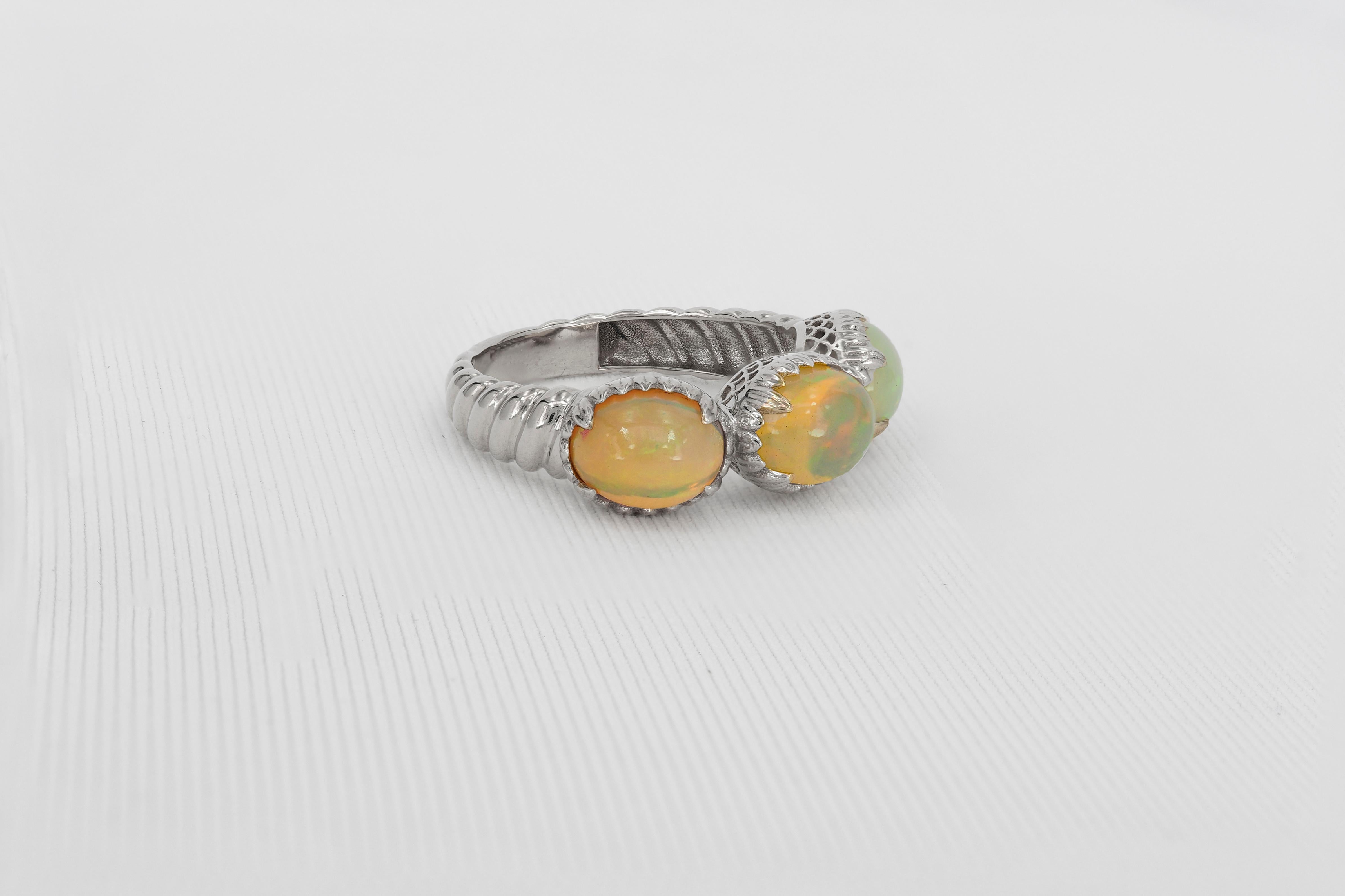For Sale:  14k Gold R Ring with Opals 4