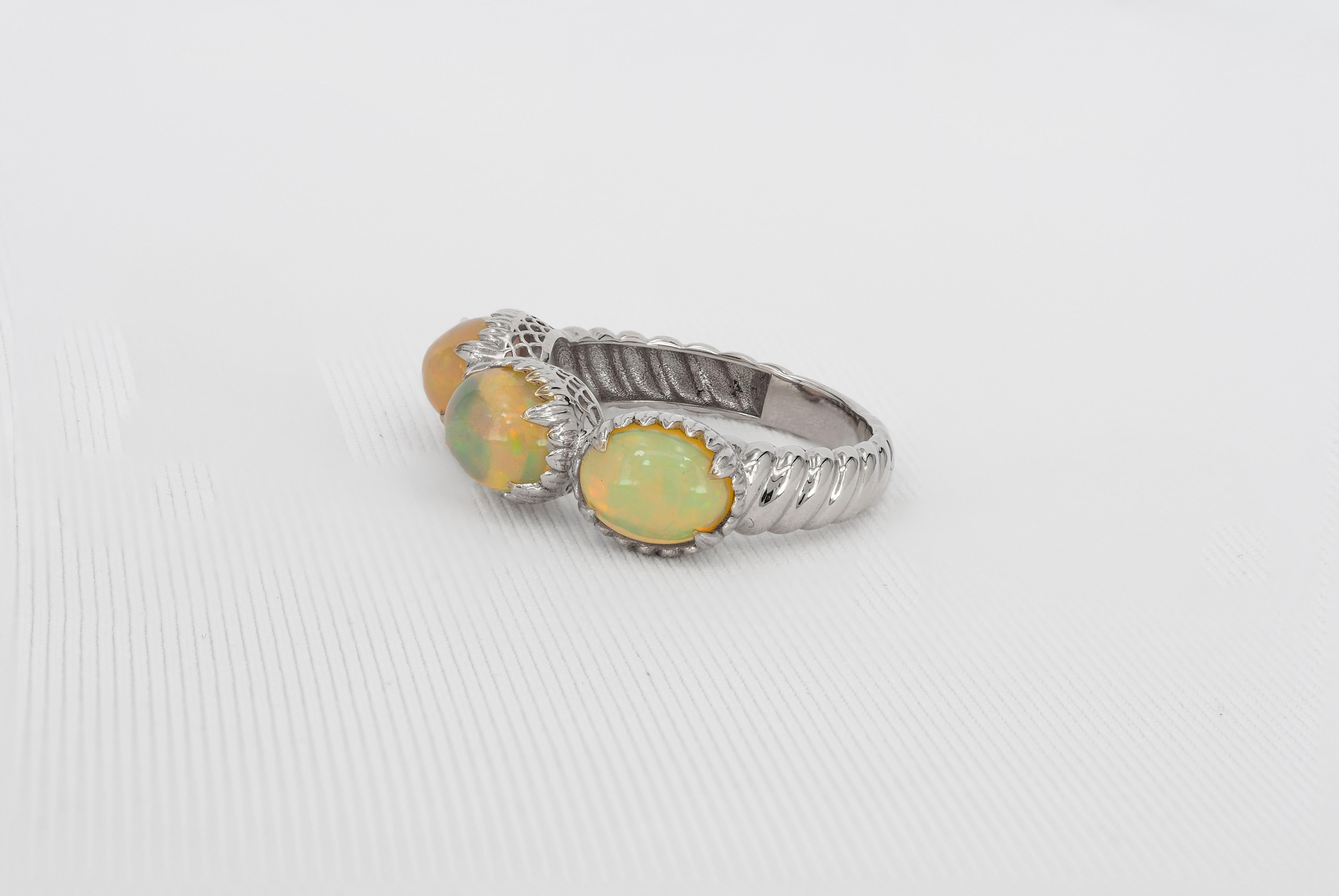For Sale:  14k Gold R Ring with Opals 5