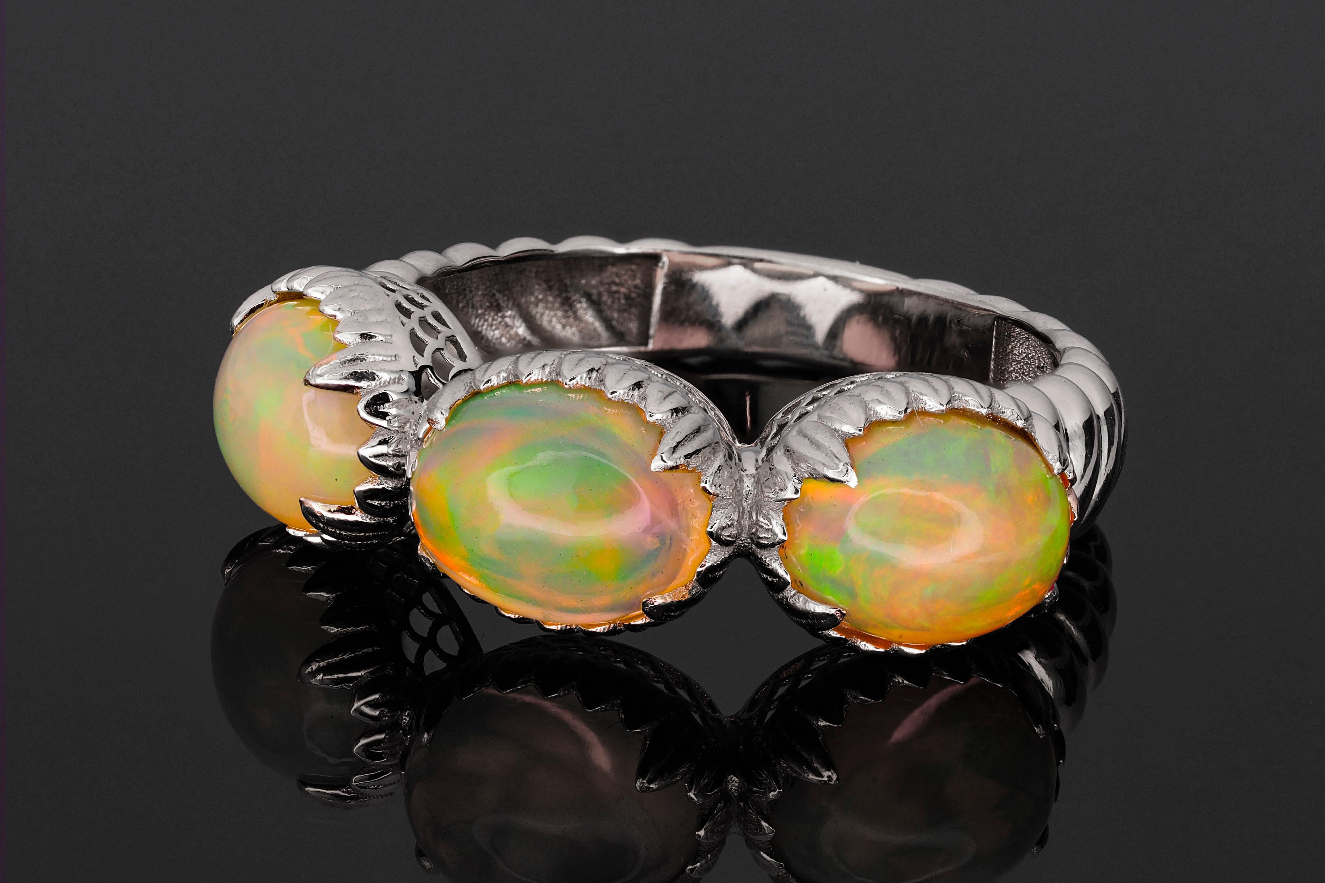 For Sale:  14k Gold R Ring with Opals 6