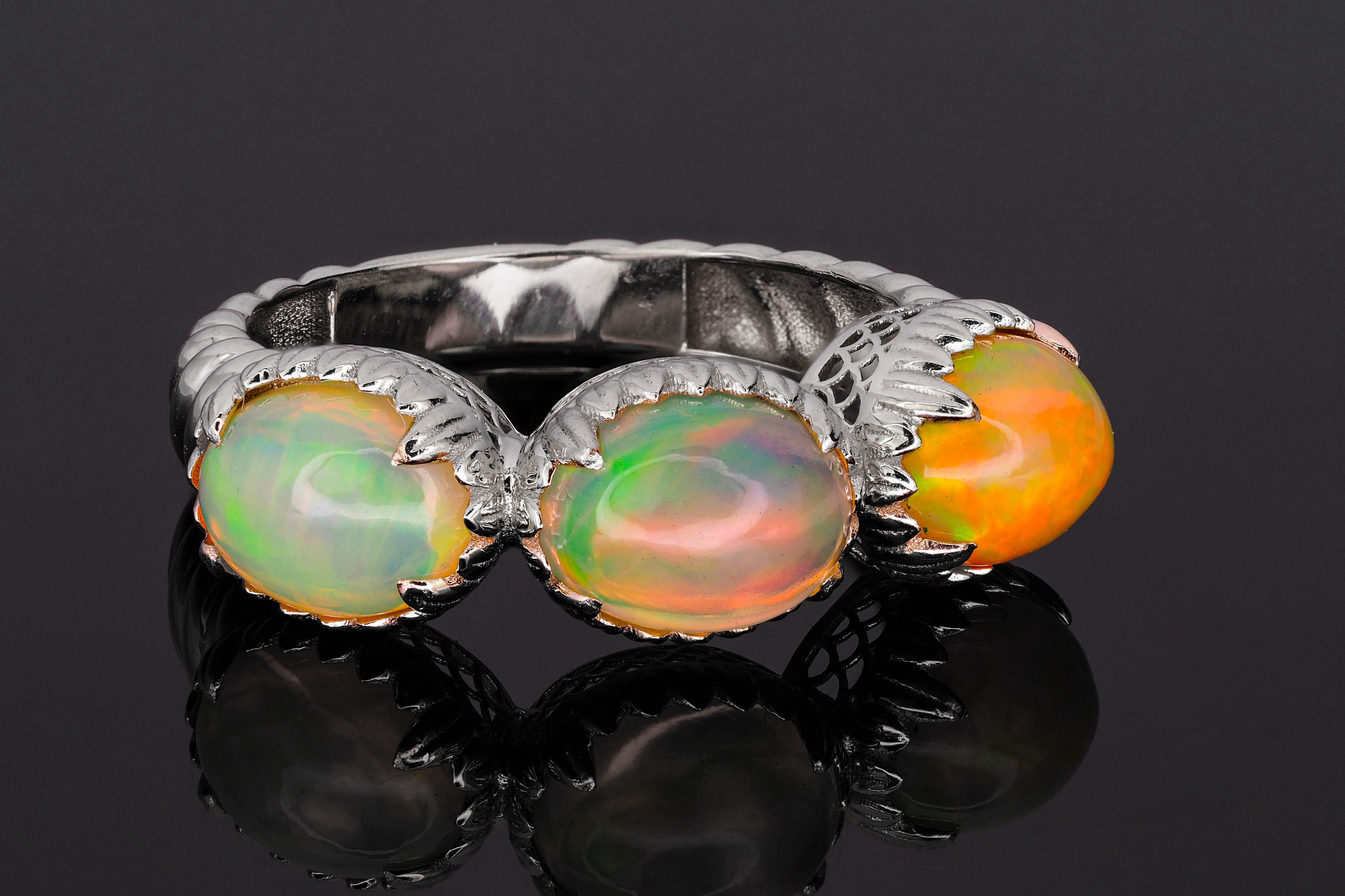 For Sale:  14k Gold R Ring with Opals 7