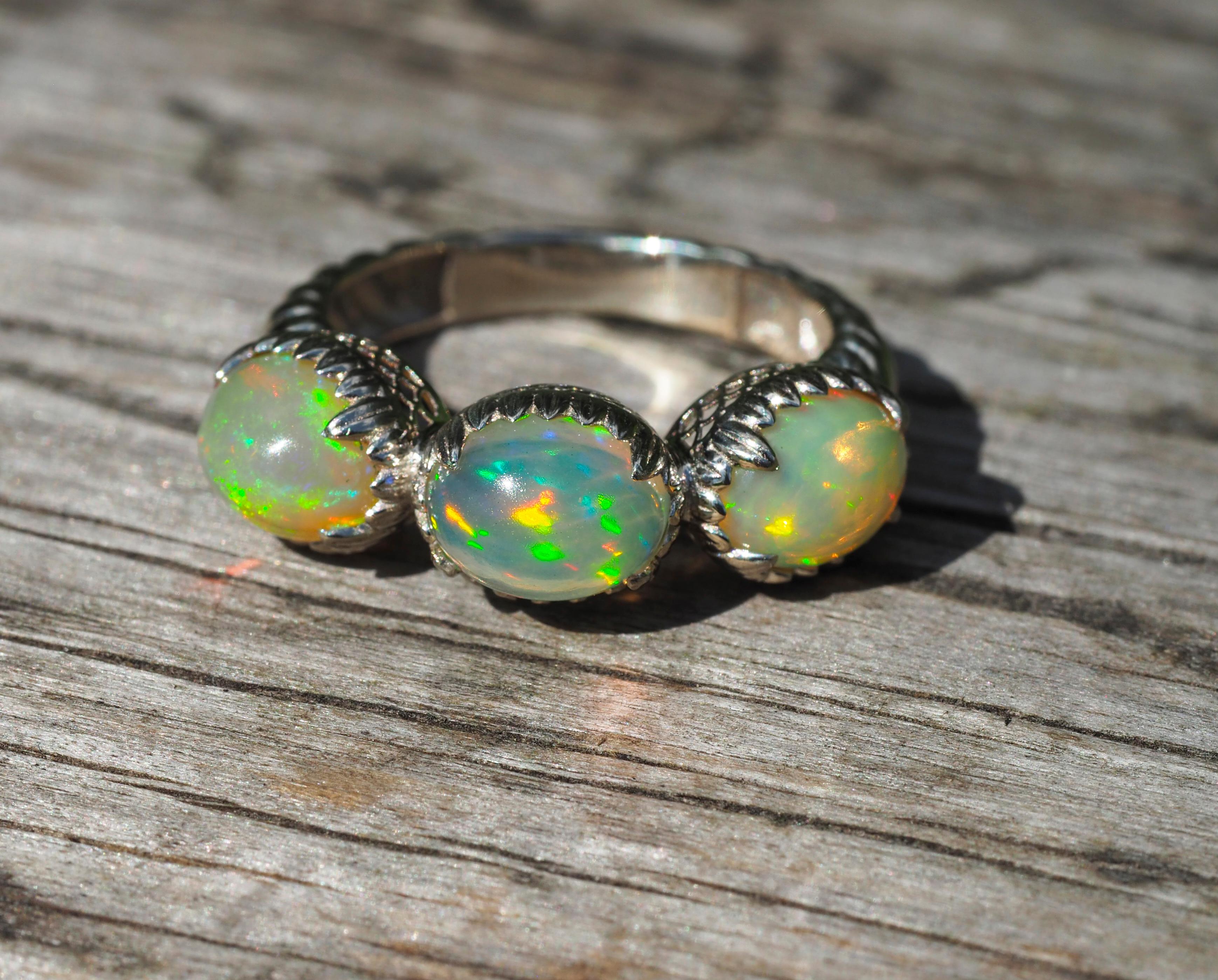 For Sale:  14k Gold R Ring with Opals 8