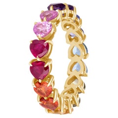 14K Gold Rainbow Eternity Ring with Double Gemstone Row – Size 4