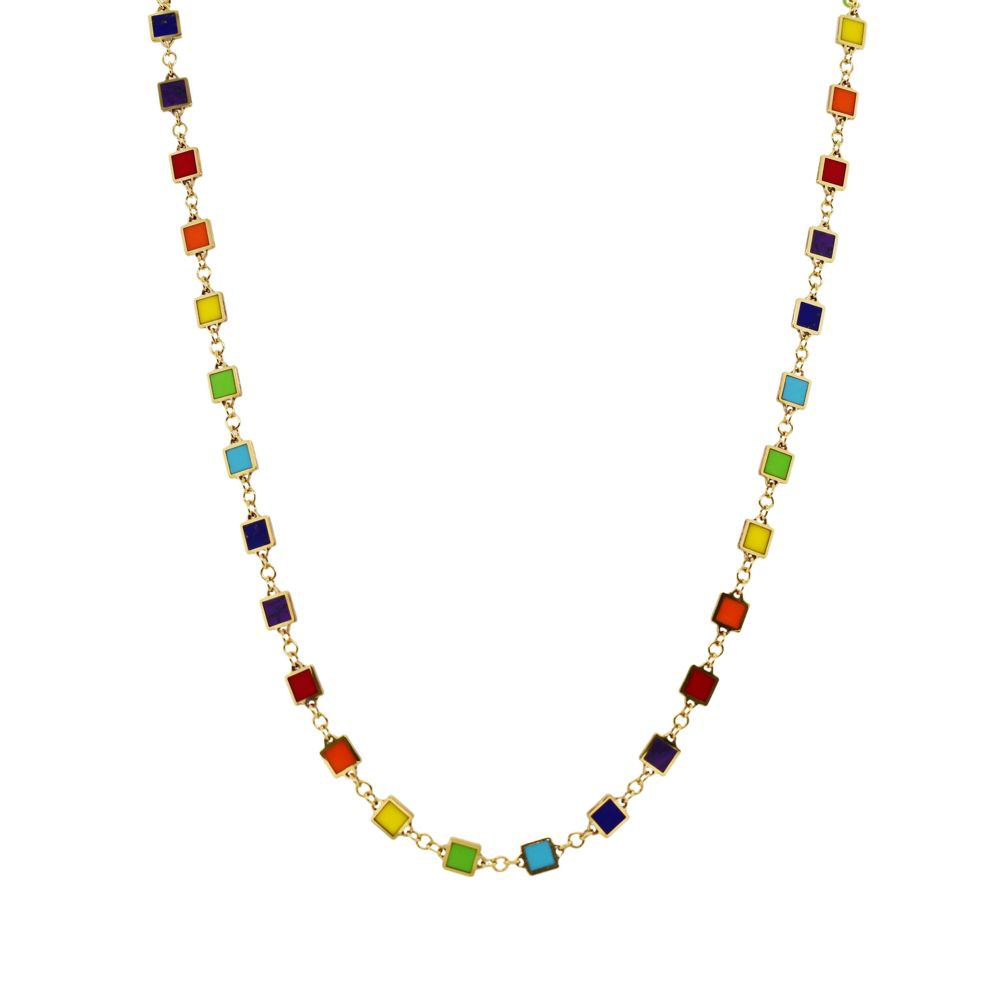 14K Gold Rainbow Inlay Necklace In New Condition For Sale In Great neck, NY