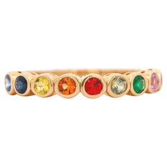 14K Gold Rainbow Multi Color Bezel Set Gemstone Stacking Band Ring
