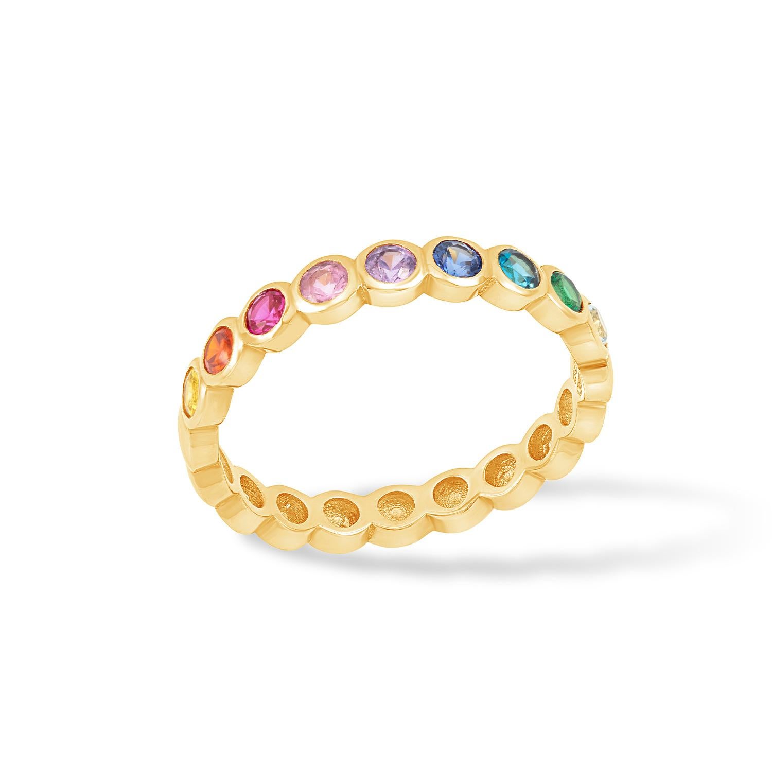 14k Gold & Rainbow Sapphire Dotty Half Eternity Ring For Sale 2