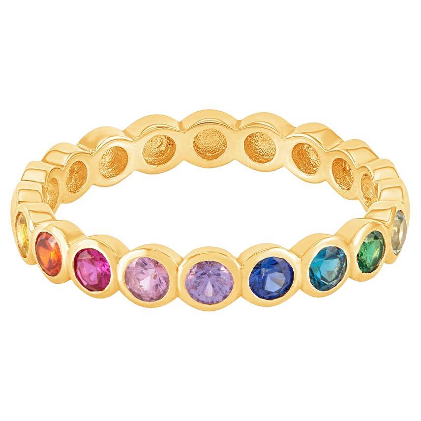 14k Gold & Rainbow Sapphire Dotty Half Eternity Ring
