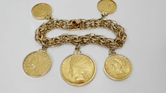 Coin Charm Bracelet 14k Gold Rare Vintage