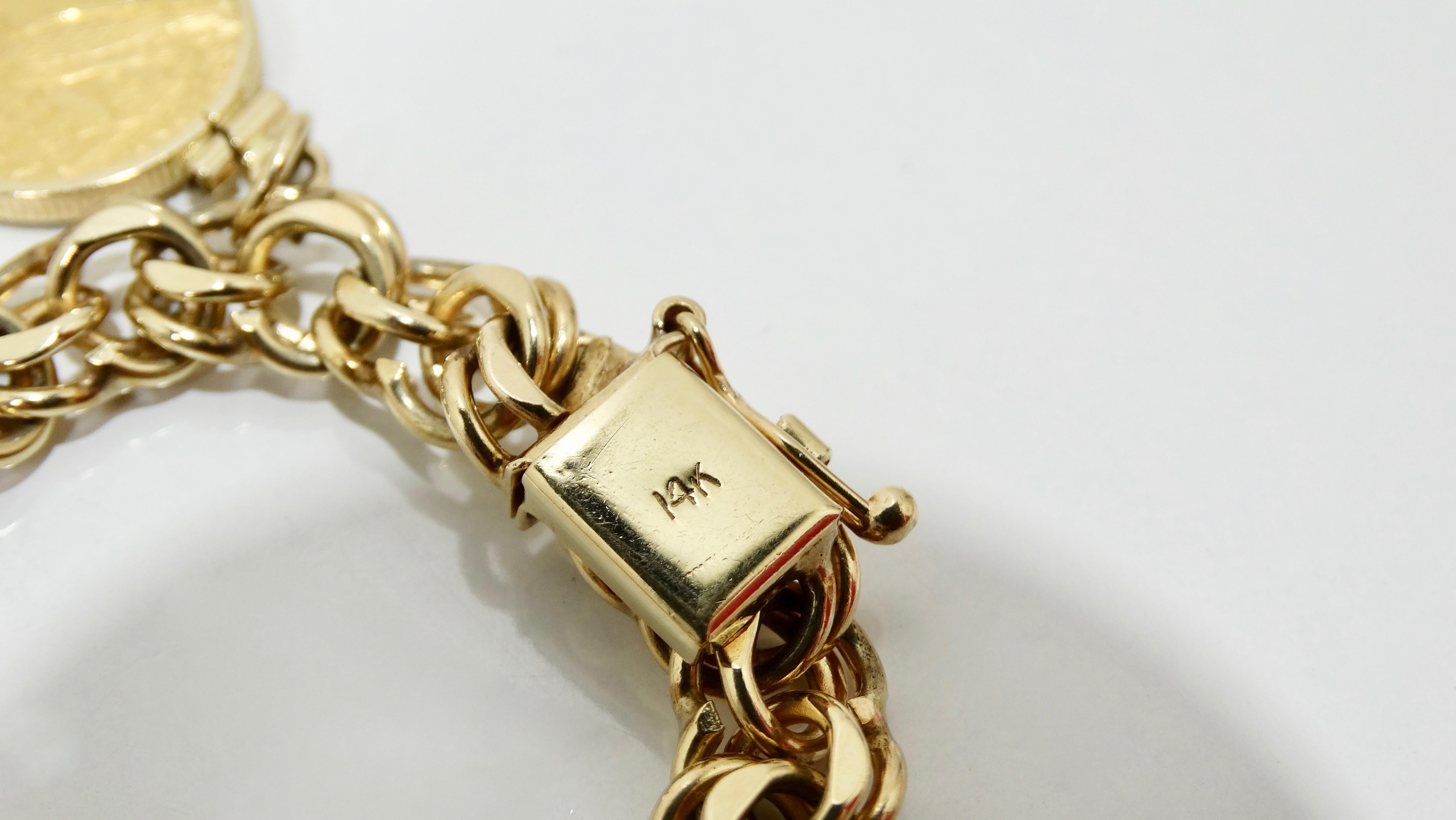 Women's or Men's Coin Charm Bracelet 14k Gold Rare Vintage 