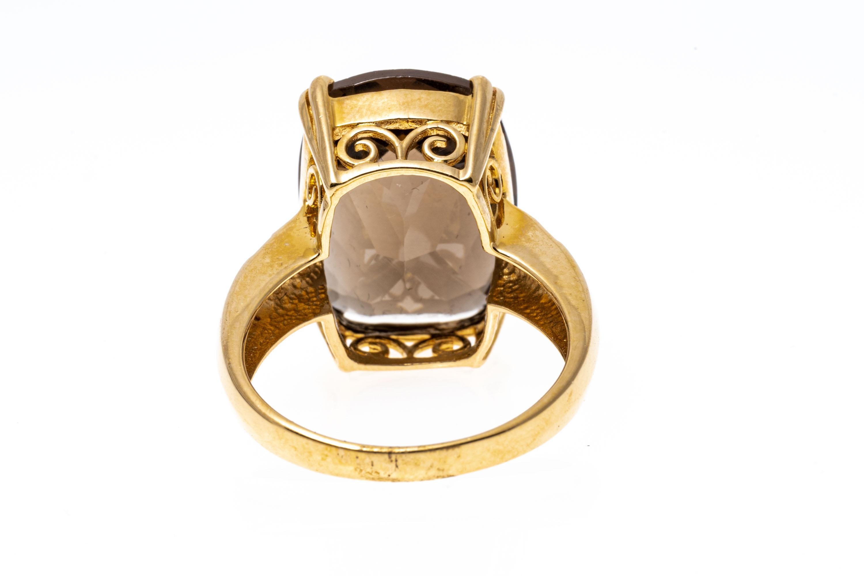 14k Gold Rectangular Checkerboard Dark Smoky Quartz and Diamond Ring In Good Condition For Sale In Southport, CT