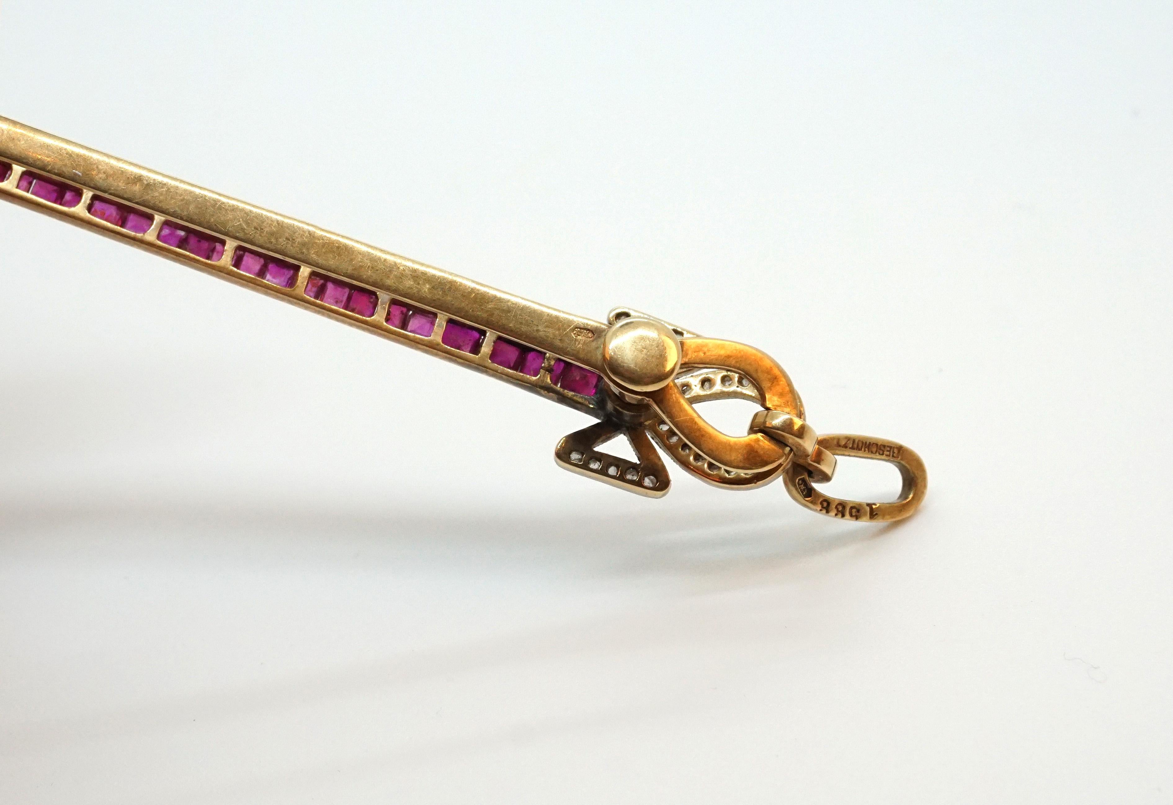 Art Nouveau 14 Karat Gold Red Ruby and Diamond Lorgnette Handle Opera Glasses, circa 1900