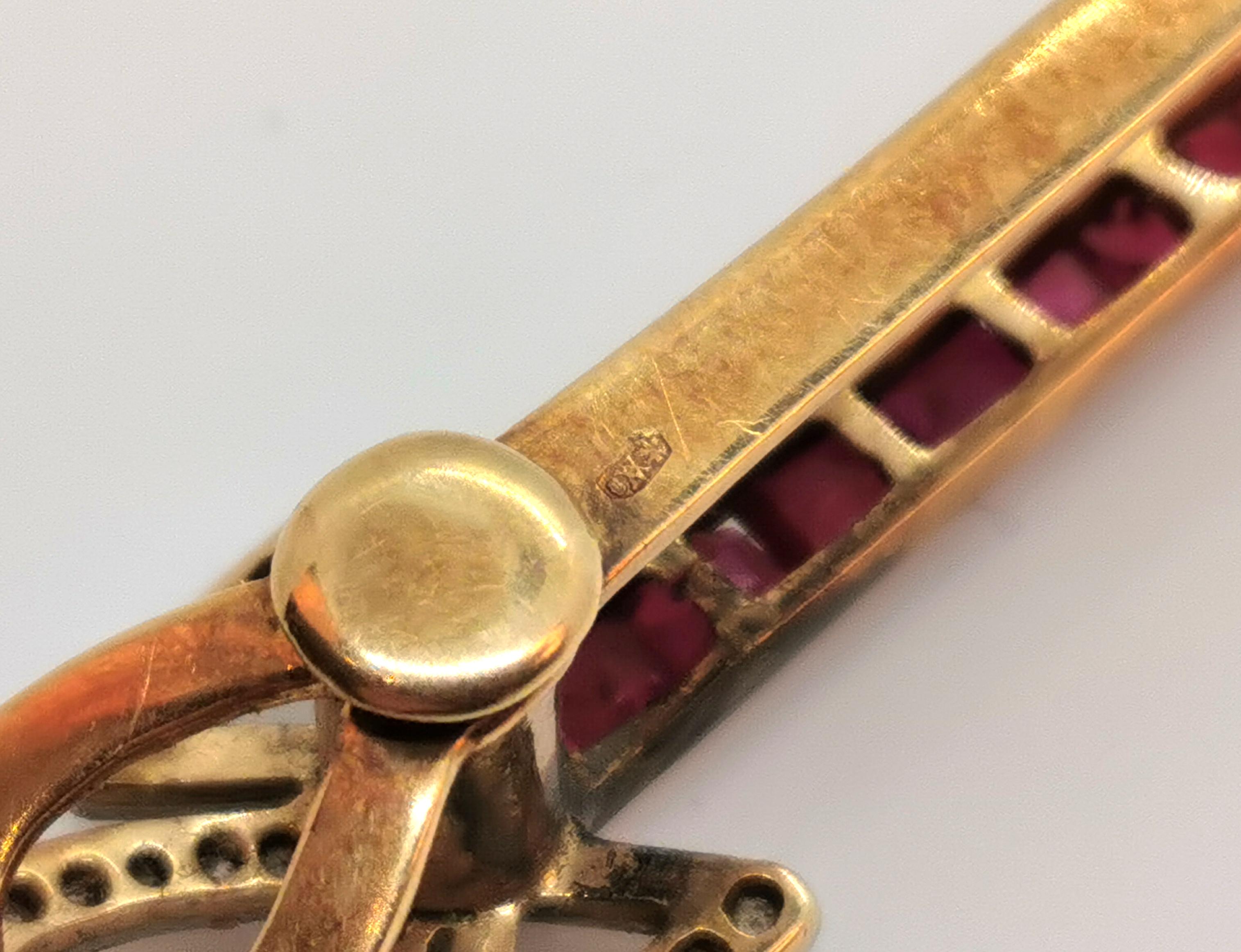 Old European Cut 14 Karat Gold Red Ruby and Diamond Lorgnette Handle Opera Glasses, circa 1900