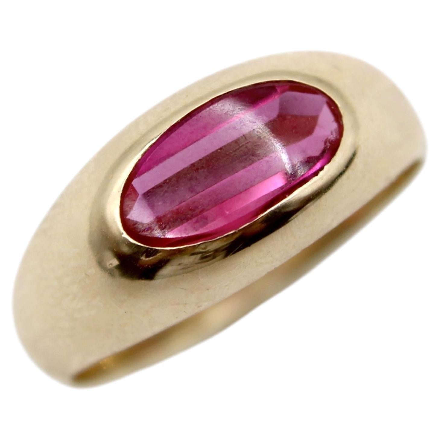 14K Gold Retro Synthetic Ruby Ring For Sale