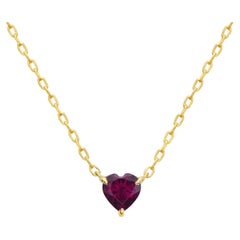 14K Gold Rhodolite Garnet Heart Solitaire Pendant