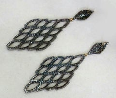 14k Gold Rhombus Shape Earring Pave Diamond 925 Silver Handmade
