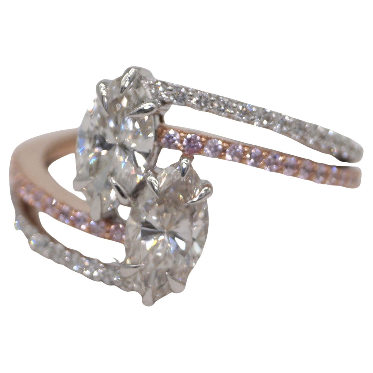 Details are here below:
Item No- 19580

Metal- Rose gold and Yellow Gold
Metal purity- Solid 14K Gold
Hallmarked- Yes

Stone type- Moissanite diamond
Stone weight- 1.40ct
Stone color-G- H
Stone Clarity- VVS
Stone Cut- Excellent cut

Ring size- US