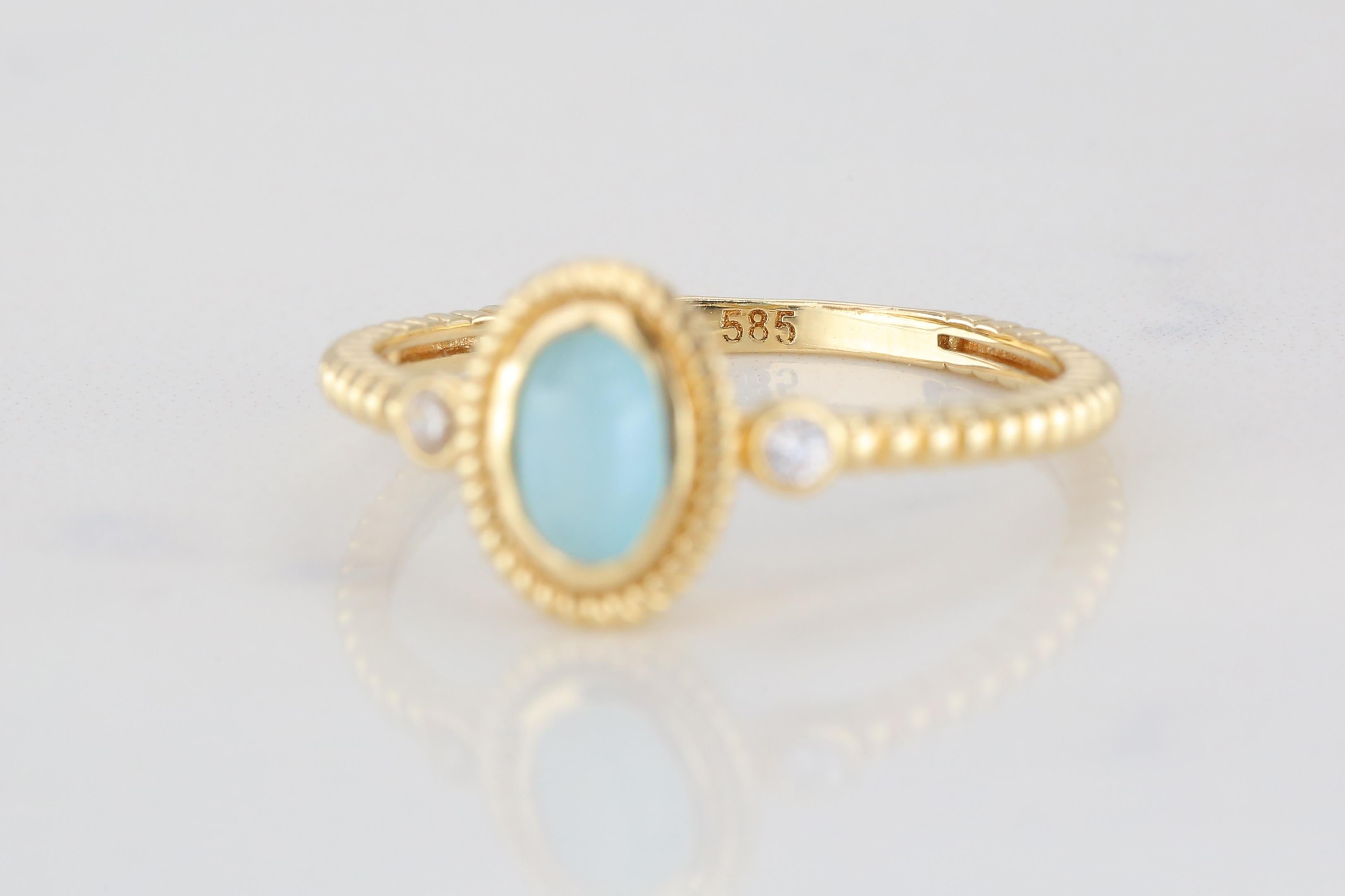 For Sale:  14k Gold Ring, Daily Gold Jewelry, Gift Rings, Combined Ring, Stone Ring 6
