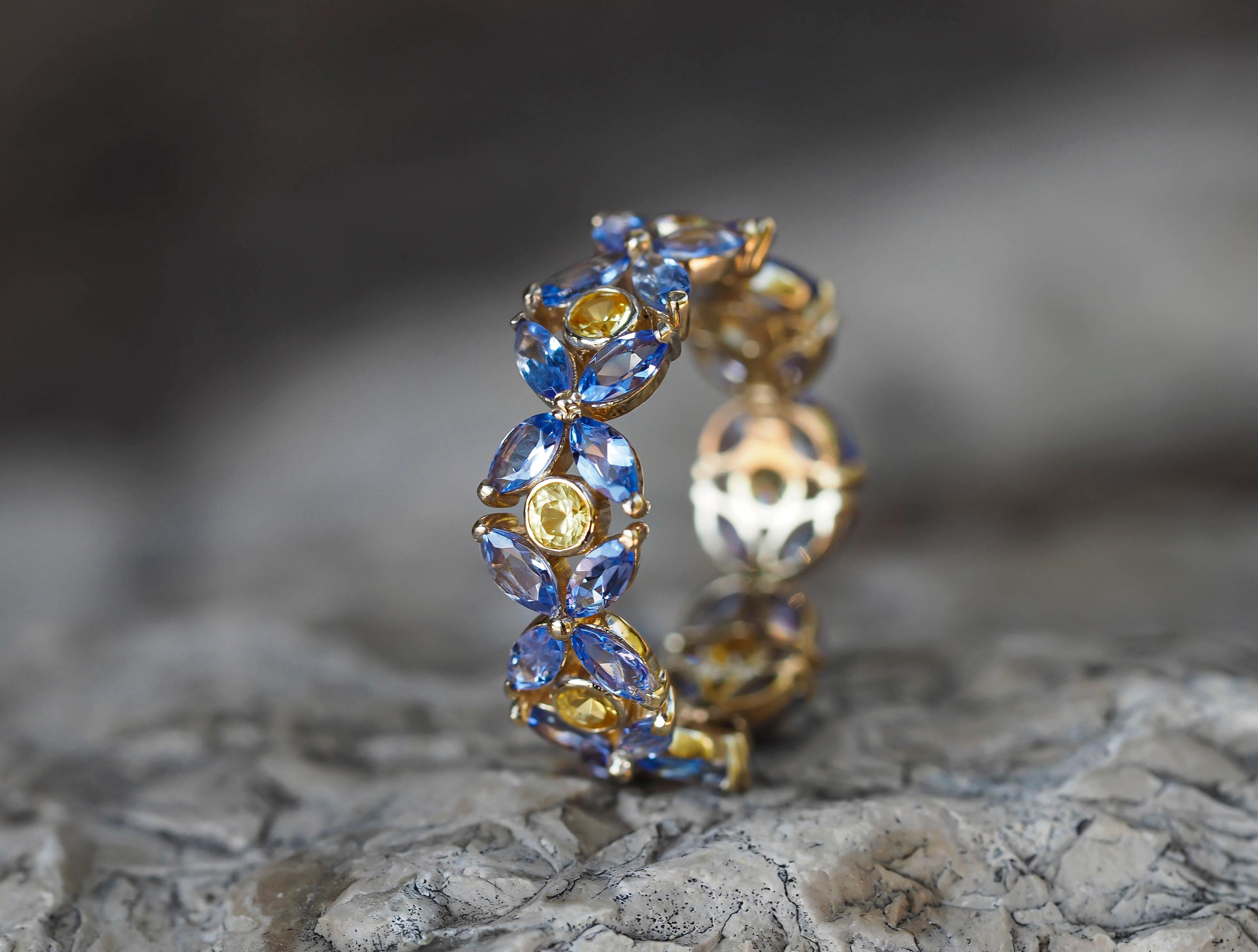 For Sale:  14k Gold Ring Eternity with Sapphires and Tanzanites 13