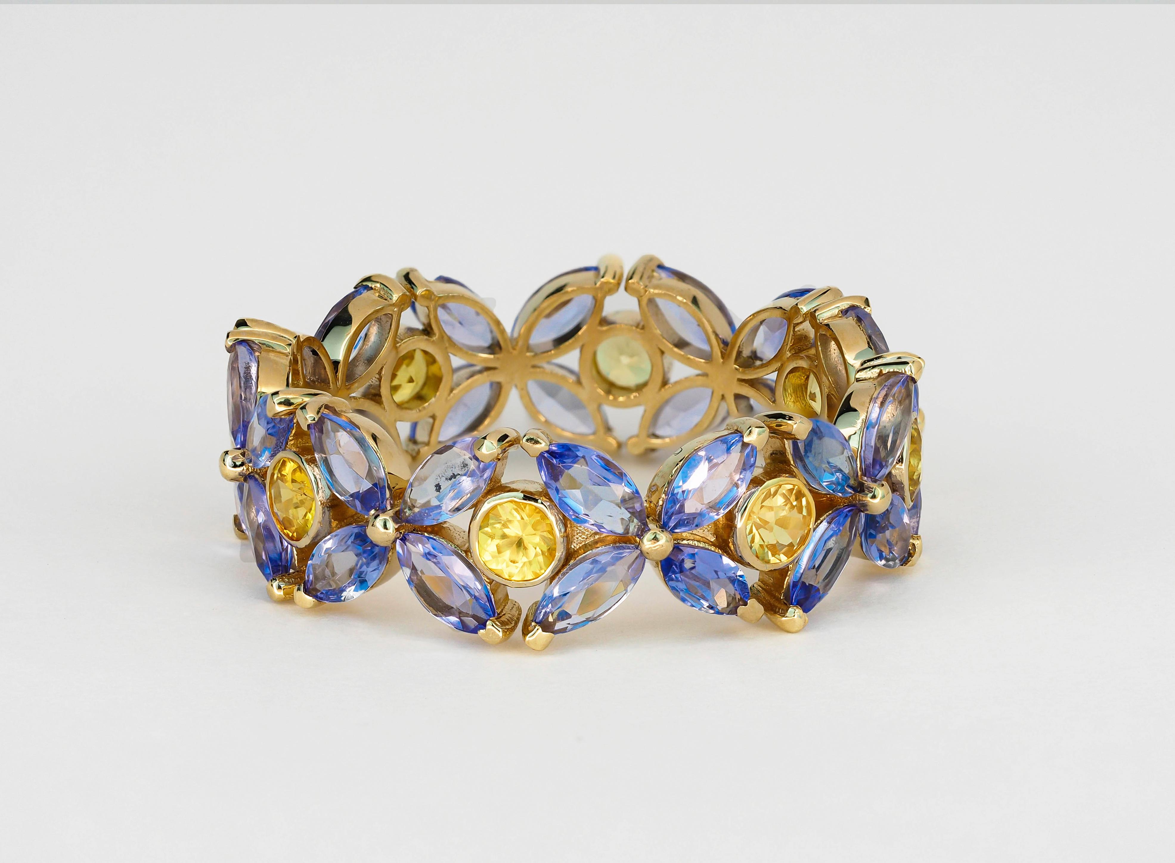 For Sale:  14k Gold Ring Eternity with Sapphires and Tanzanites 2