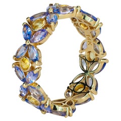 14k Gold Ring Eternity with Sapphires and Tanzanites