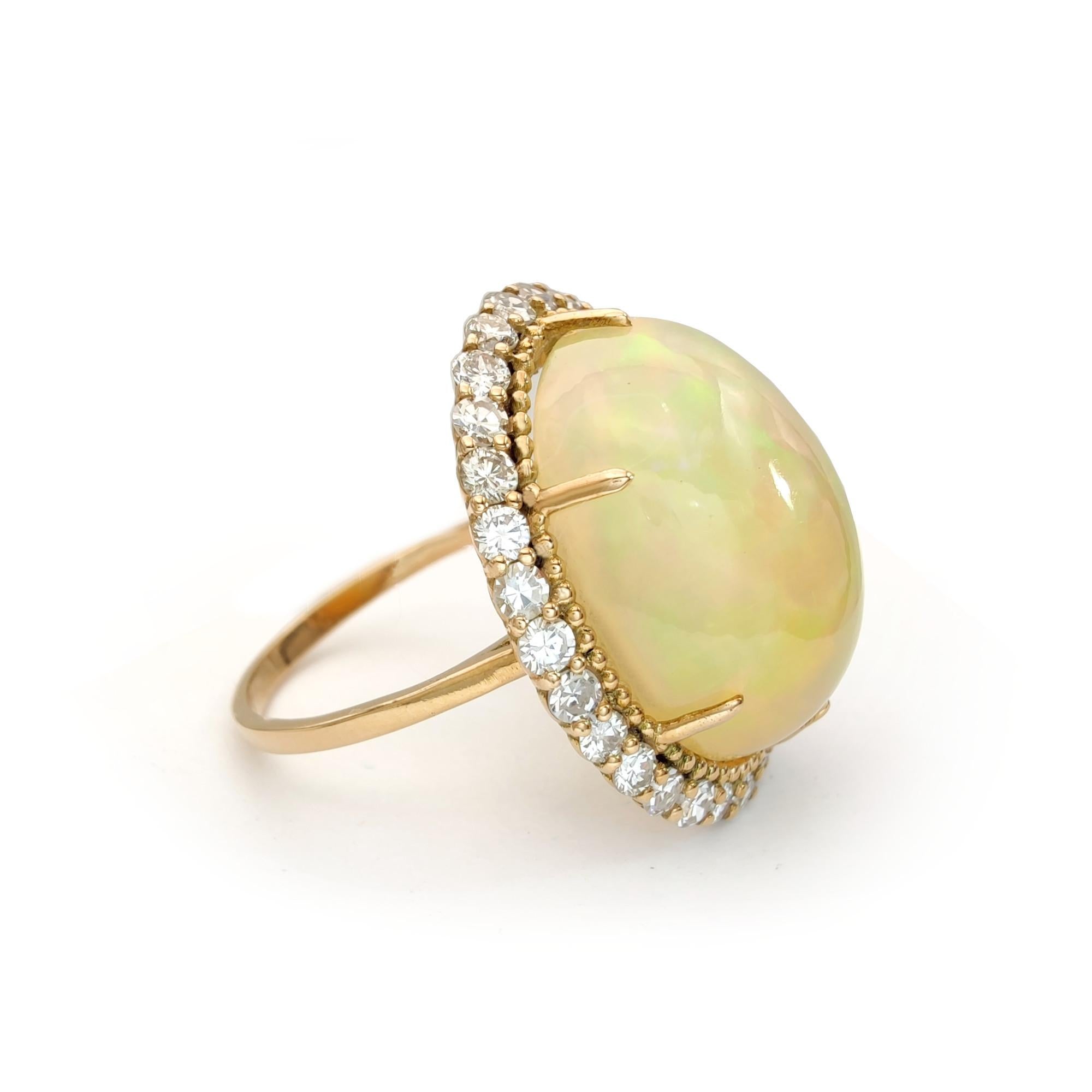 14K Gold Ring Genuine Opal  Diamond Halo  IAG Certified Gemstones woman´s ring For Sale 4