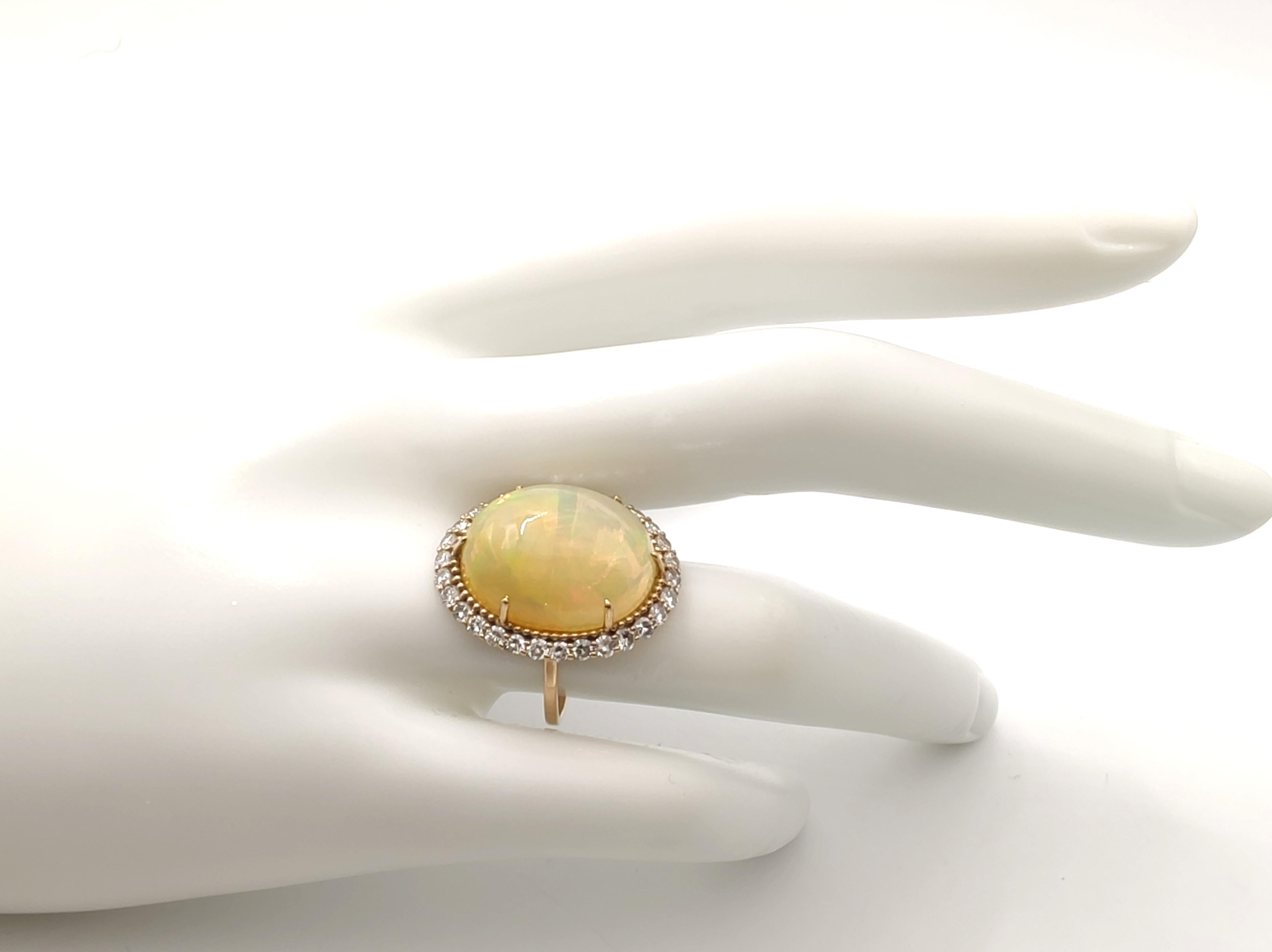 14K Gold Ring Genuine Opal  Diamond Halo  IAG Certified Gemstones woman´s ring For Sale 8