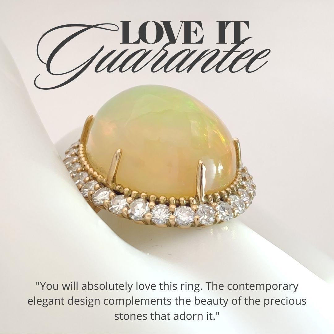 Women's 14K Gold Ring Genuine Opal  Diamond Halo  IAG Certified Gemstones woman´s ring For Sale