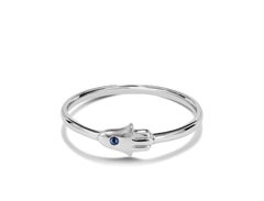 14k Gold Ring Hamsa Hand Ring Natural Blue Sapphire Ring Hand of Fatima Ring