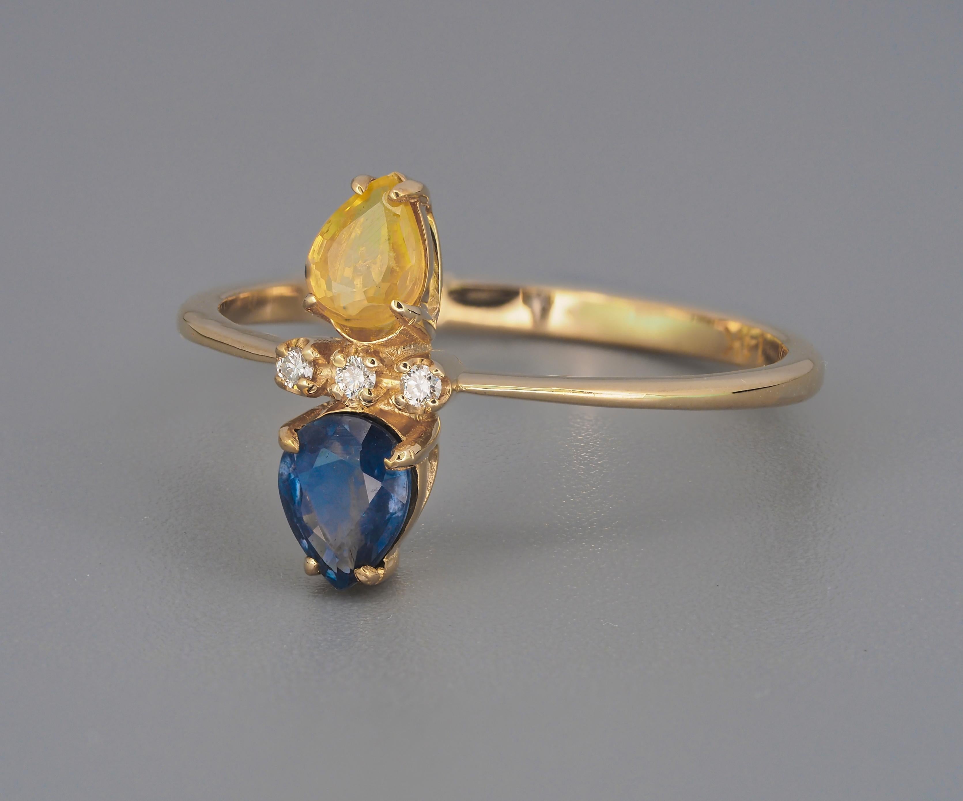 For Sale:  14k Gold Ring in Art Deco Style with Central Sapphires and Diamonds 4