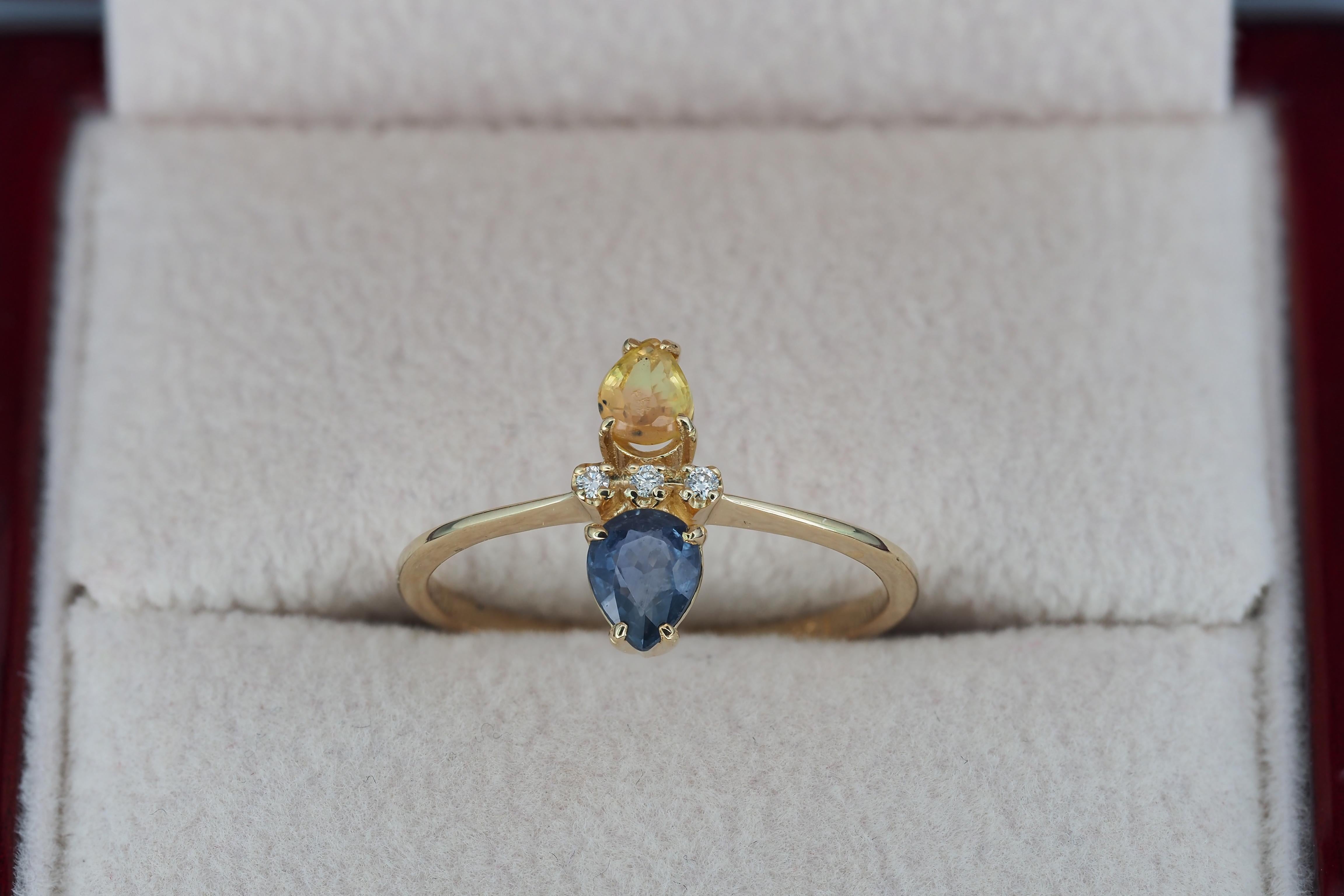 For Sale:  14k Gold Ring in Art Deco Style with Central Sapphires and Diamonds 5