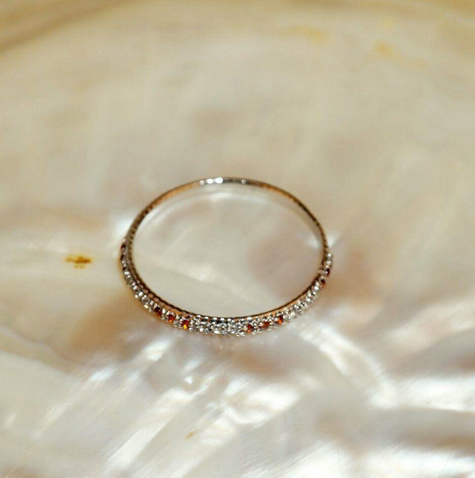 14k Gold Ring Mandarn Spessartite Wedding Band Diamond Ring engagement Band in vendita 1