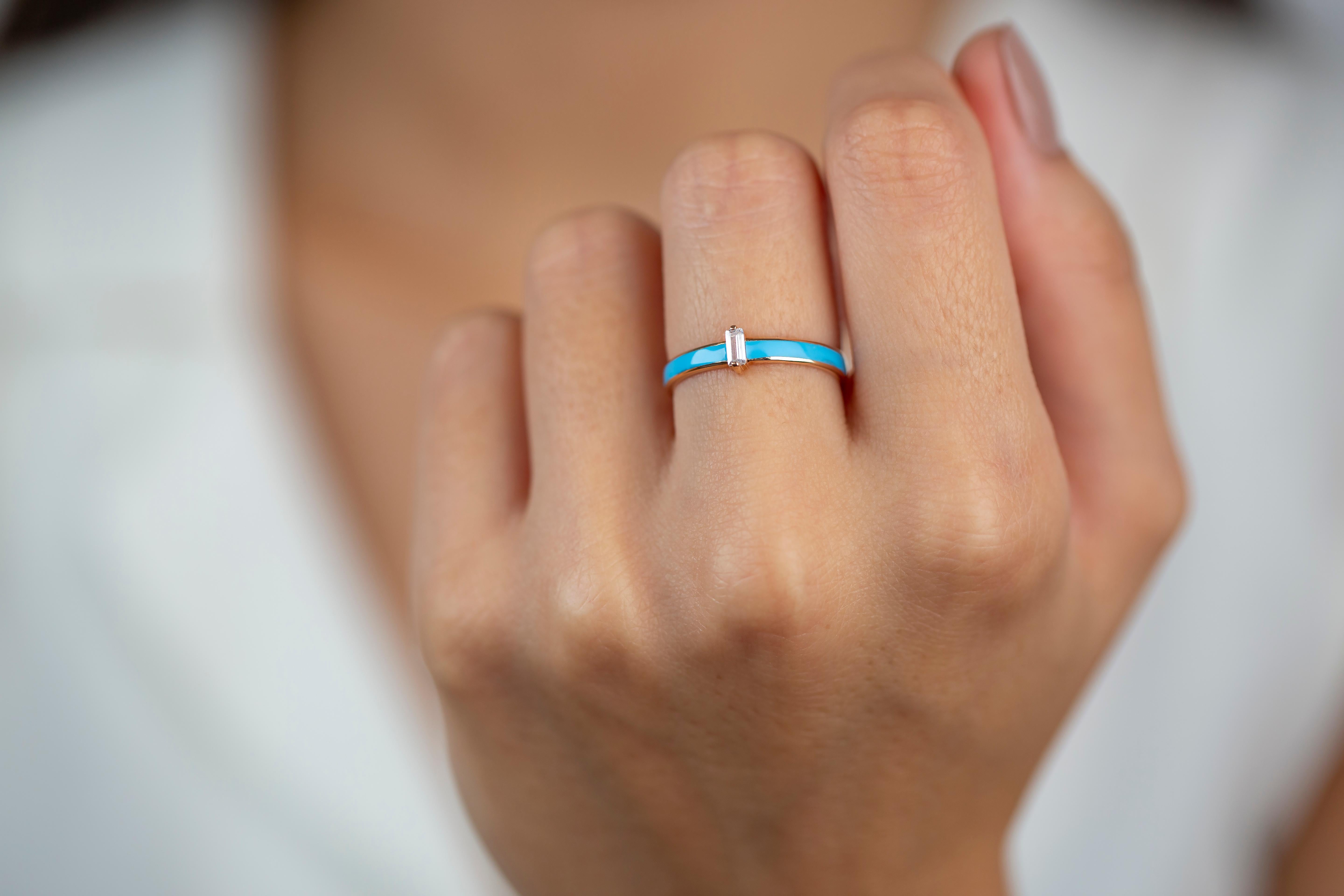 14k Gold Ringmodelle, Daily Ring, Emaille-Ring, Baguette-Steinring, kombinierbarer R () 10