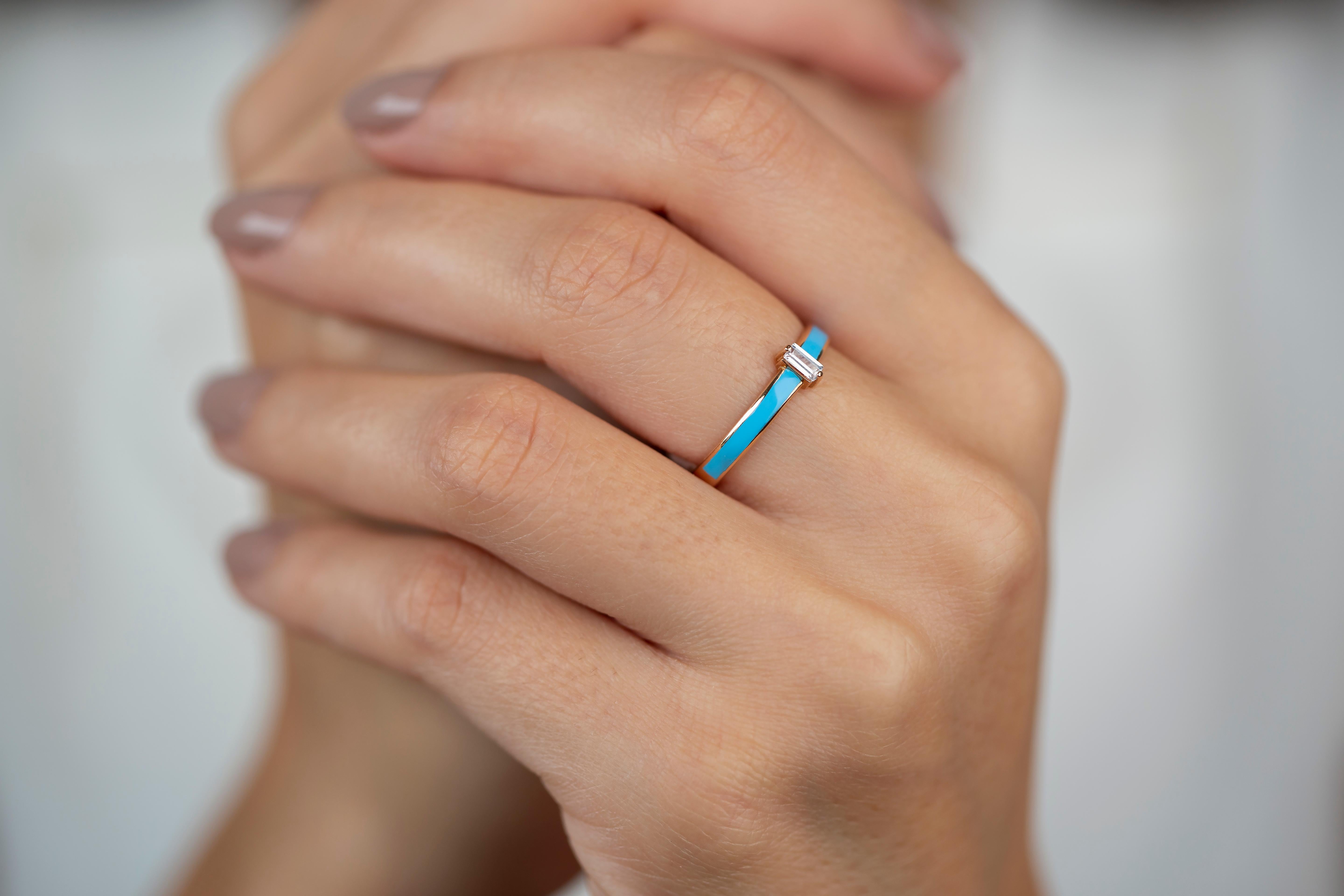 14k Gold Ringmodelle, Daily Ring, Emaille-Ring, Baguette-Steinring, kombinierbarer R () 11