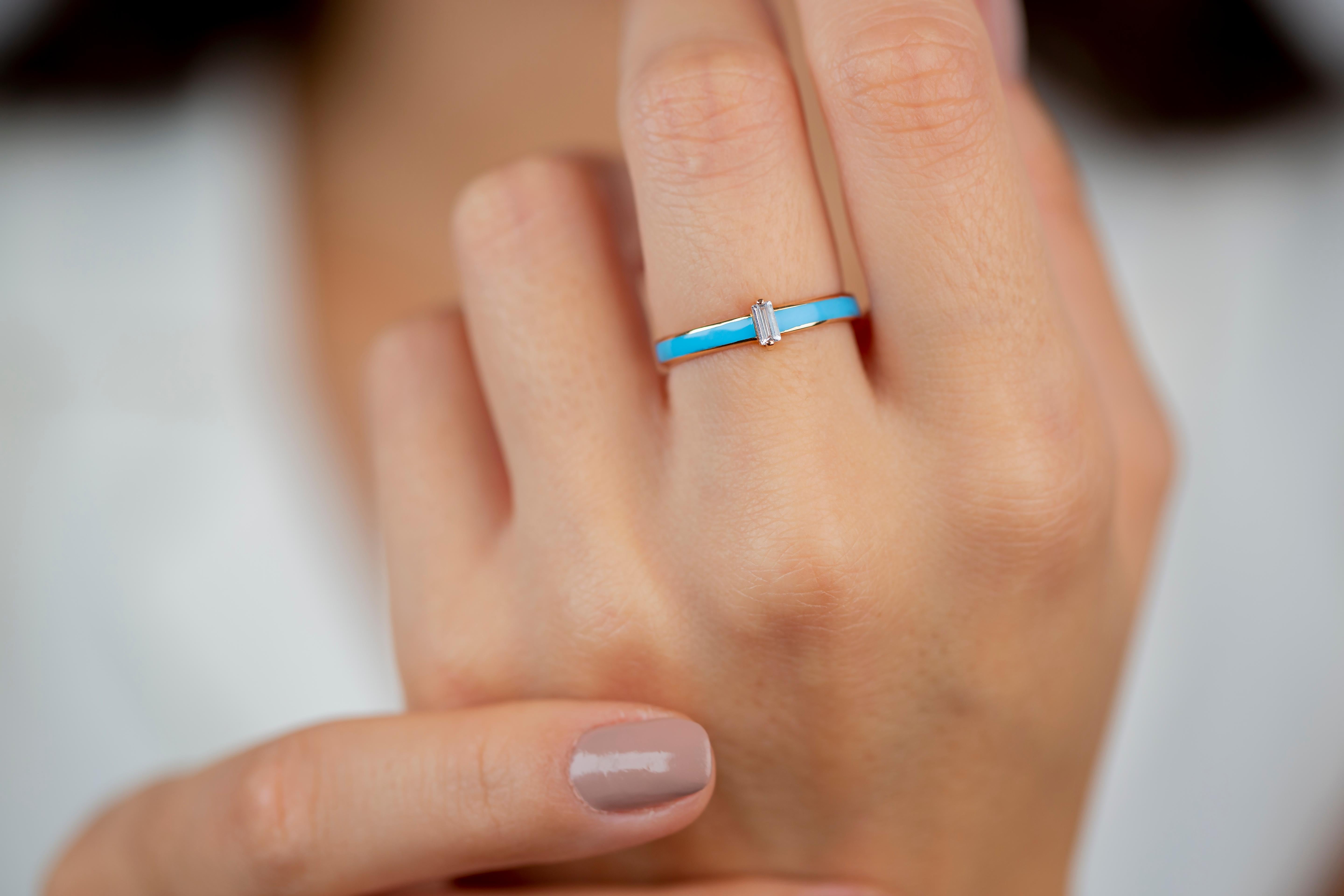 14k Gold Ringmodelle, Daily Ring, Emaille-Ring, Baguette-Steinring, kombinierbarer R () 12