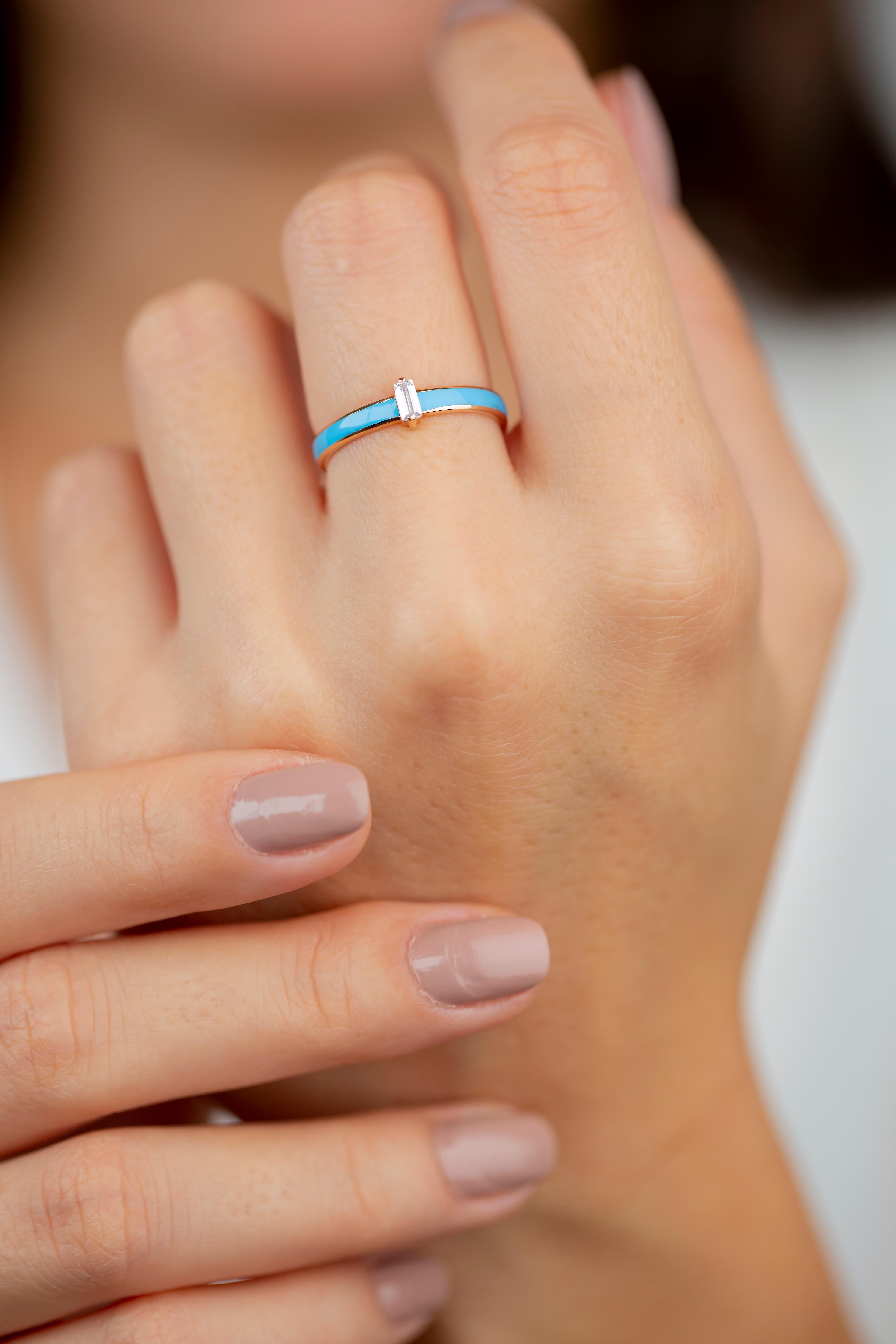 14k Gold Ringmodelle, Daily Ring, Emaille-Ring, Baguette-Steinring, kombinierbarer R () 13