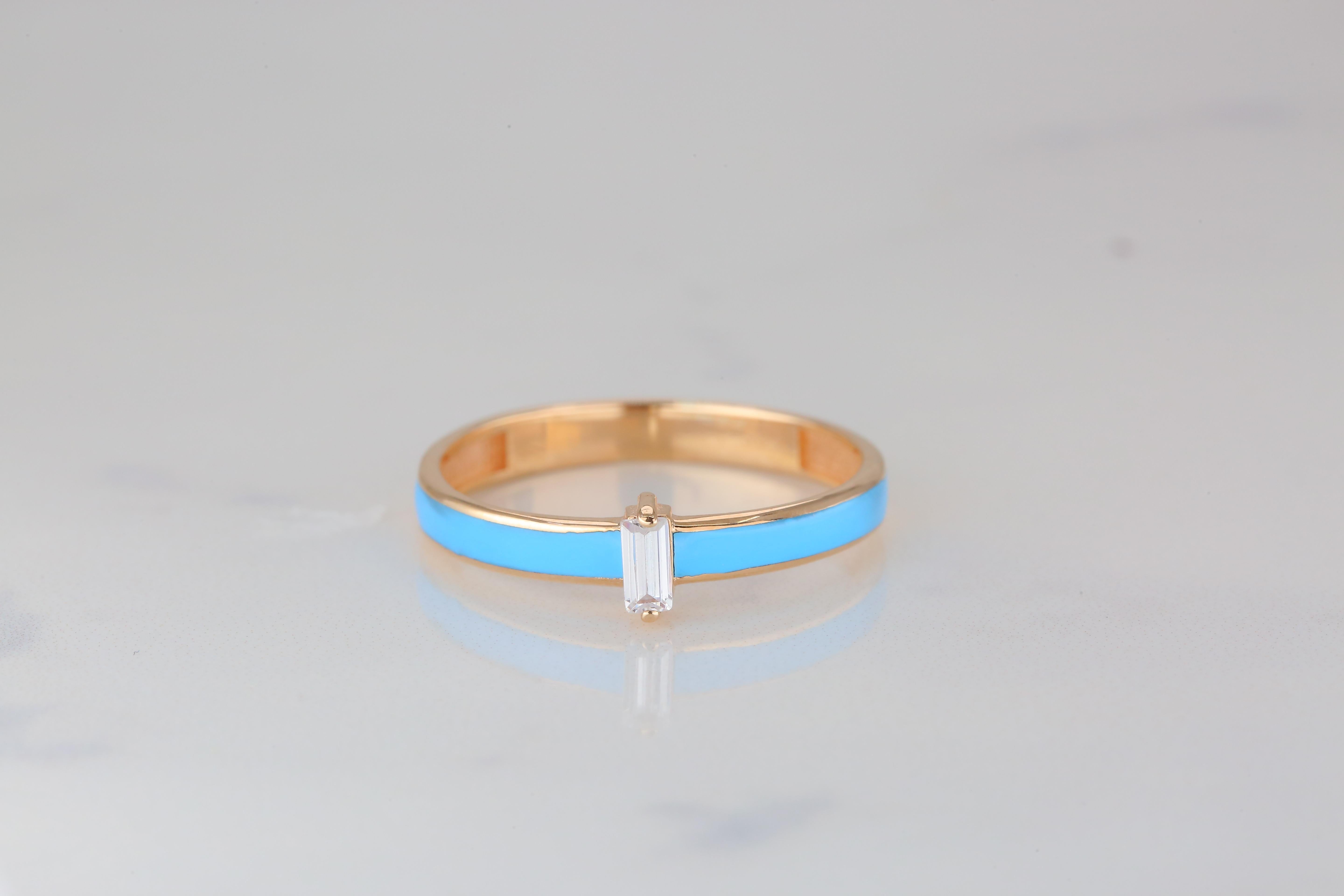 14k Gold Ringmodelle, Daily Ring, Emaille-Ring, Baguette-Steinring, kombinierbarer R () 2
