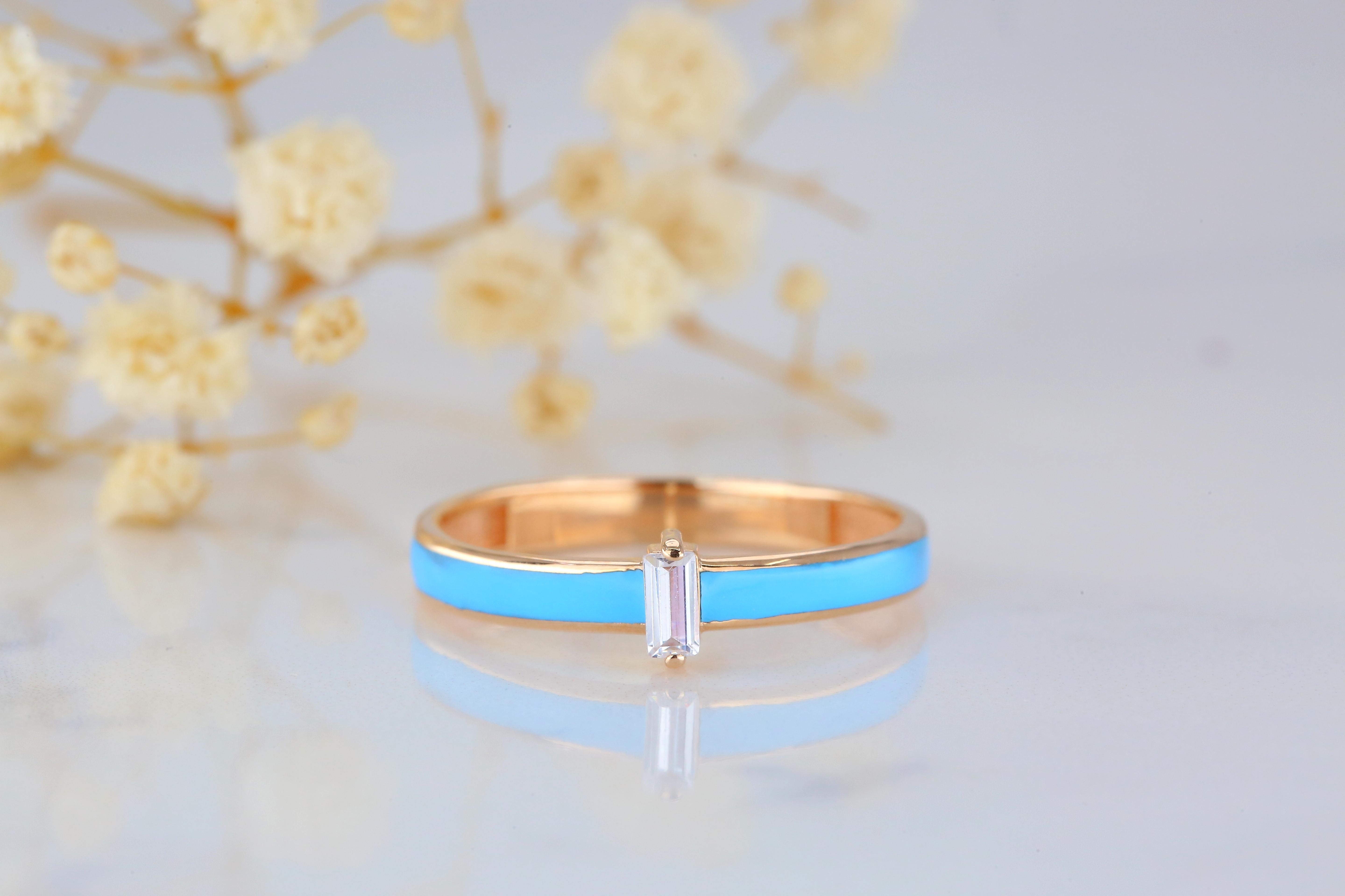 14k Gold Ringmodelle, Daily Ring, Emaille-Ring, Baguette-Steinring, kombinierbarer R () 3