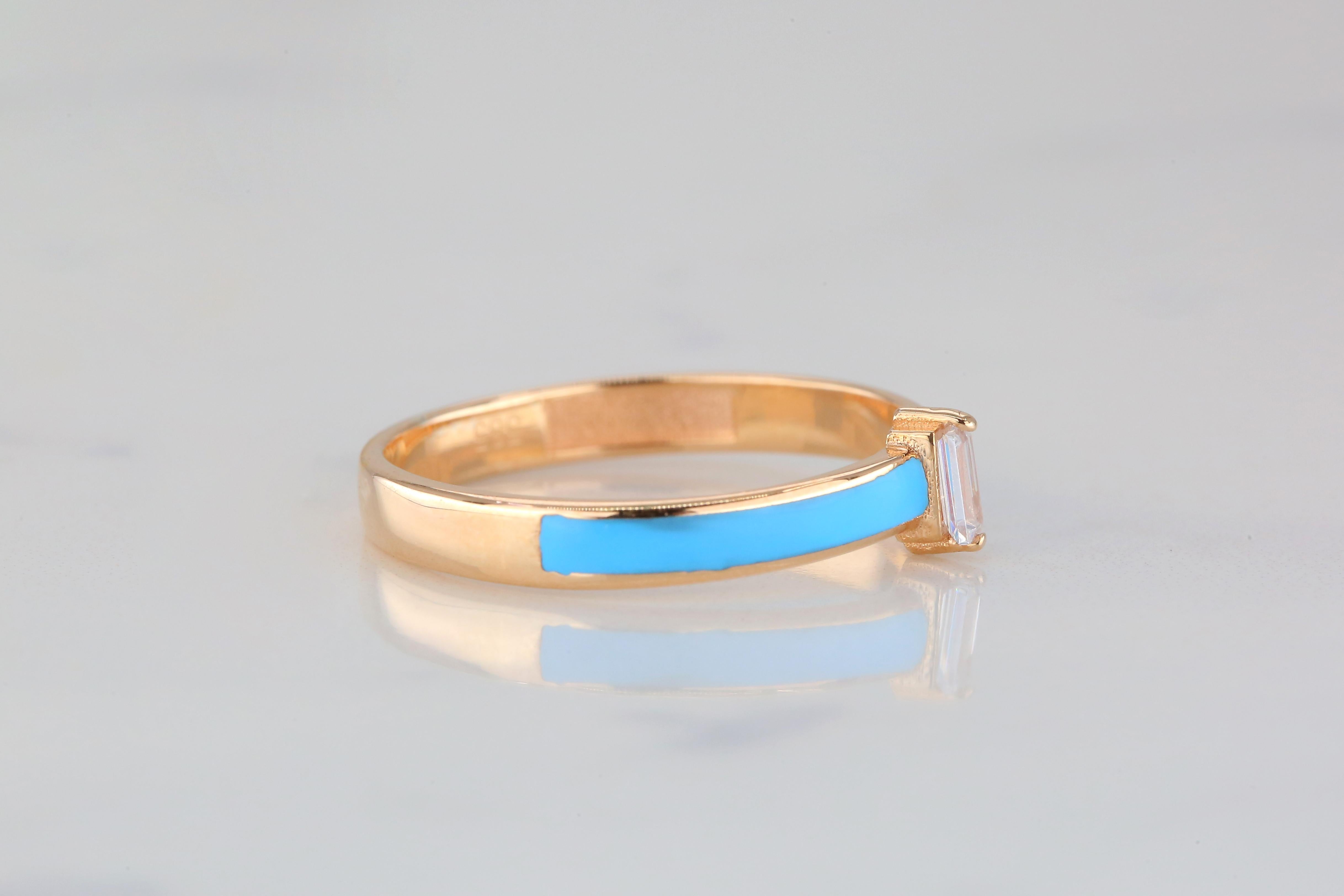14k Gold Ringmodelle, Daily Ring, Emaille-Ring, Baguette-Steinring, kombinierbarer R () 4