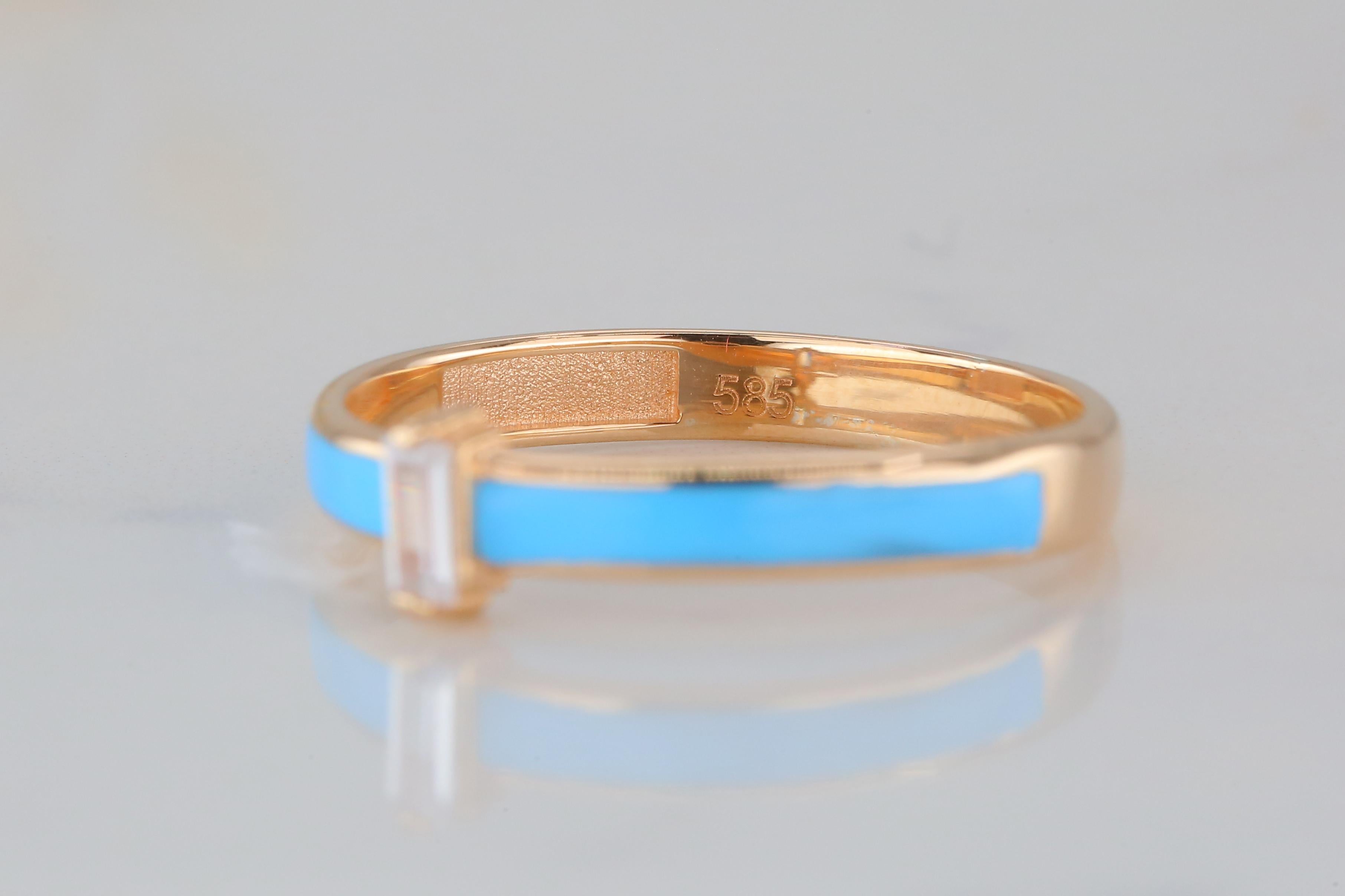 14k Gold Ringmodelle, Daily Ring, Emaille-Ring, Baguette-Steinring, kombinierbarer R () 6